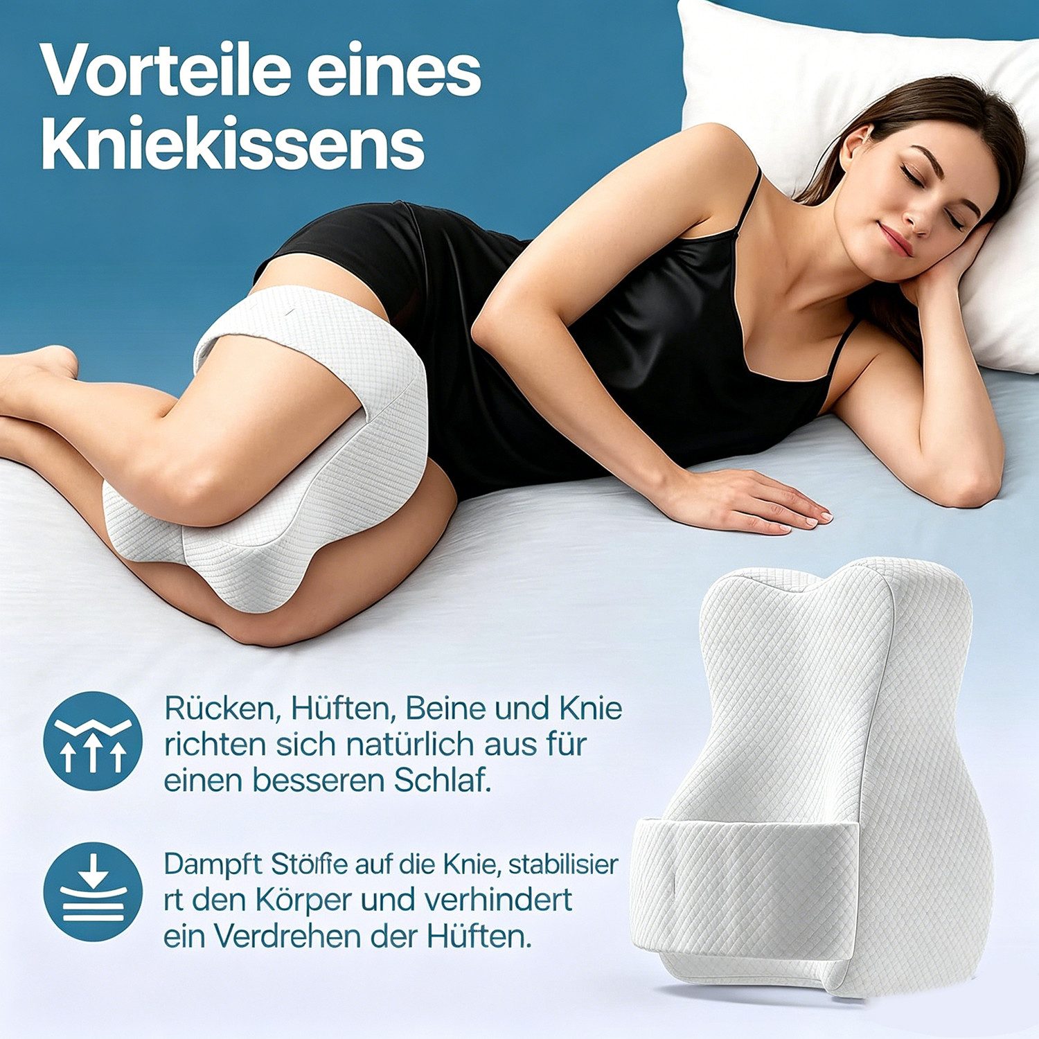 wohnTRAUM24 Kniekissen Kniekissen für Seitenschläfer, Orthopädisches Kniekissen,Atmungsaktiv, Druckentlastung, Schmerzlinderung, atmungsaktiv, waschbar, tragbar
