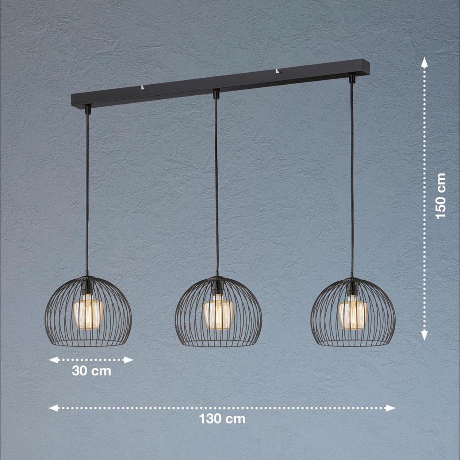 FISCHER & HONSEL Pendelleuchte WIRE, 3-flammig, Schwarz, Metall, B 130 cm, ohne Leuchtmittel, H 150 cm