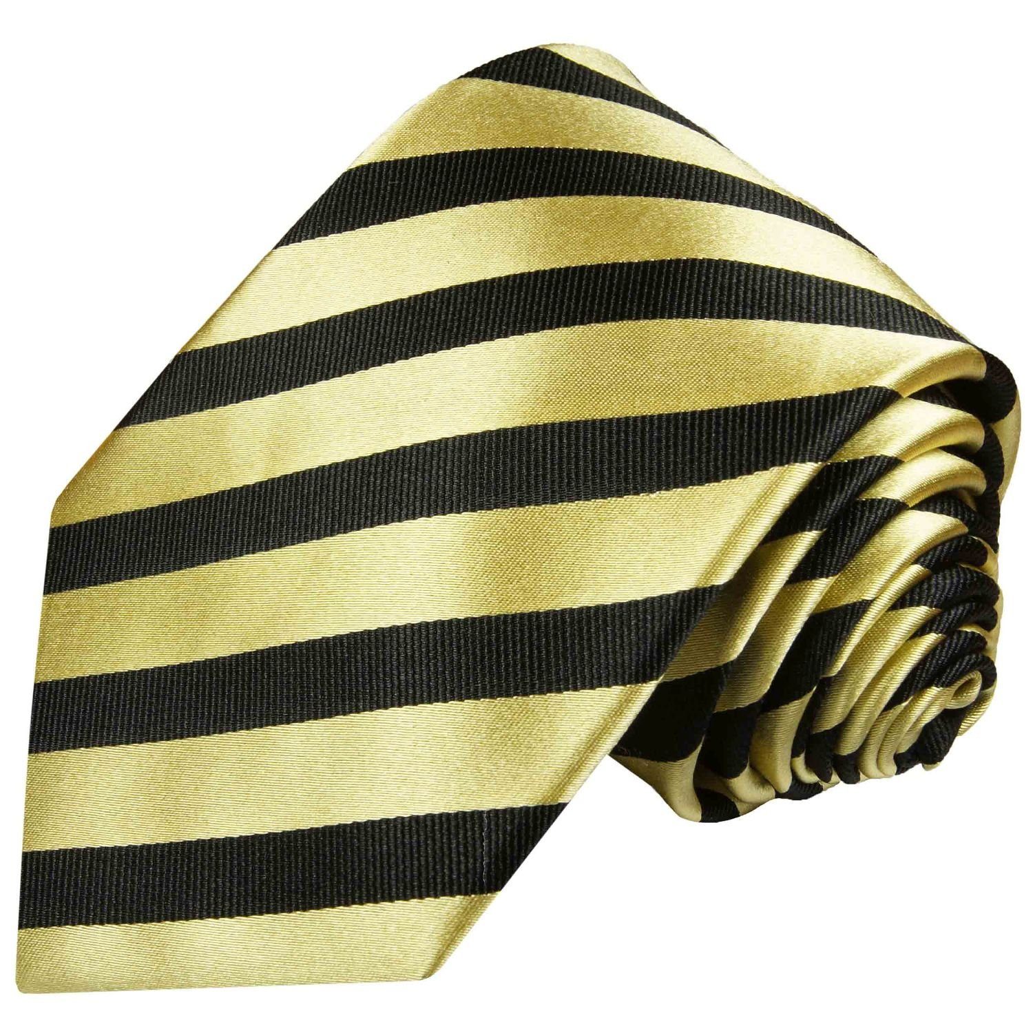 Paul Malone Krawatte Moderne Herren Seidenkrawatte gestreift 100% Seide Schmal (6cm), gold schwarz 335