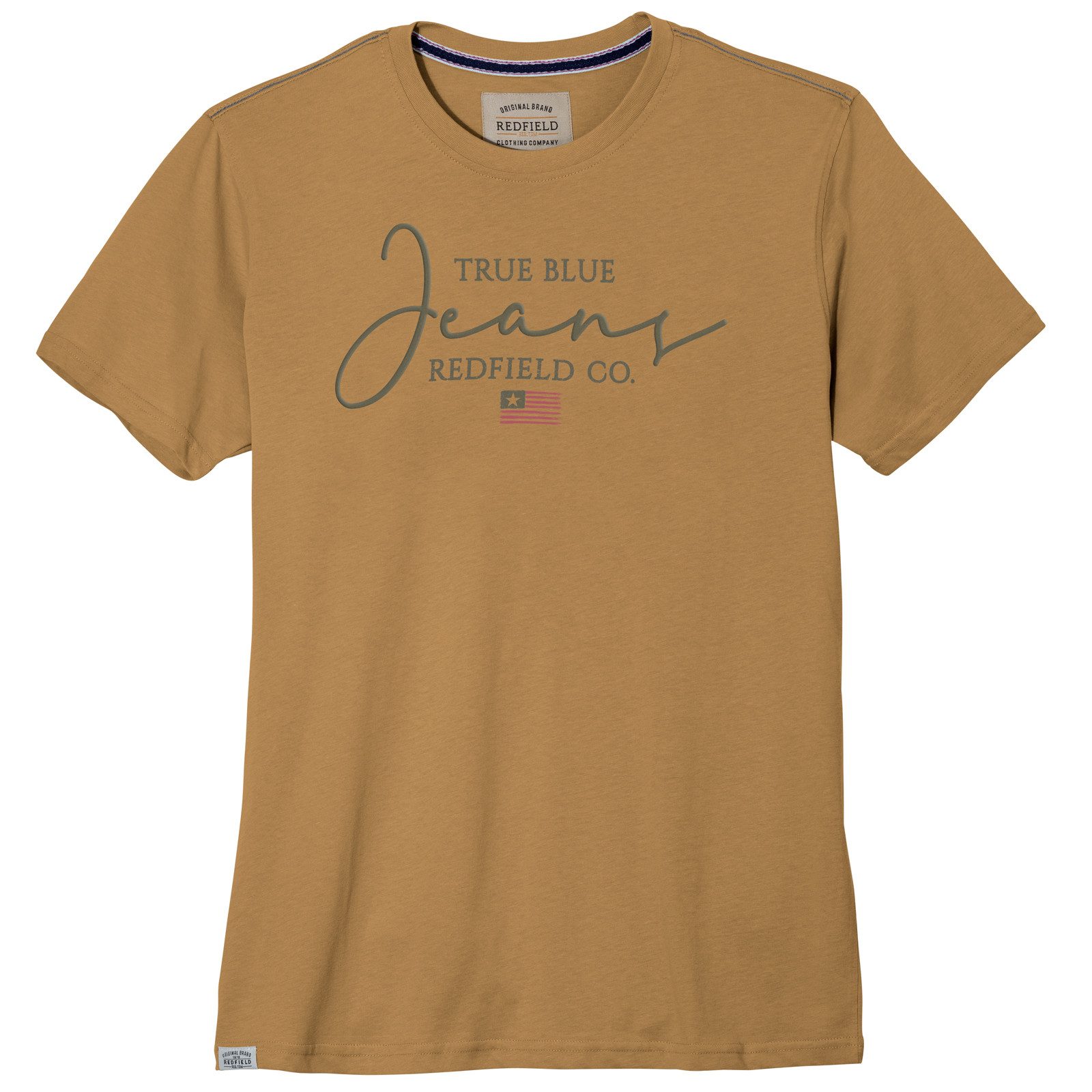 Rundhalsshirt Redfield Übergrößen T-Shirt Print Jeans currygelb