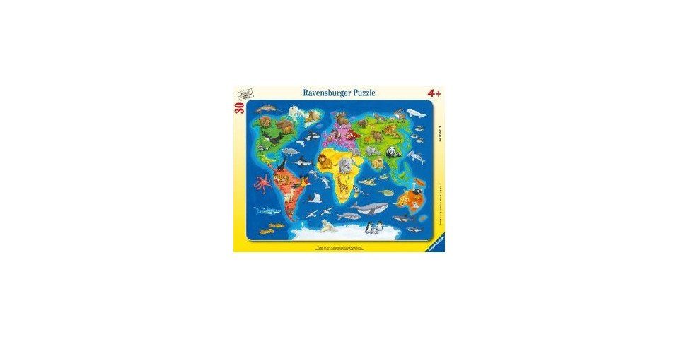Ravensburger Puzzle Kinderpuzzle 30 Teile - Weltkarte mit Tieren, Puzzletei günstig online kaufen
