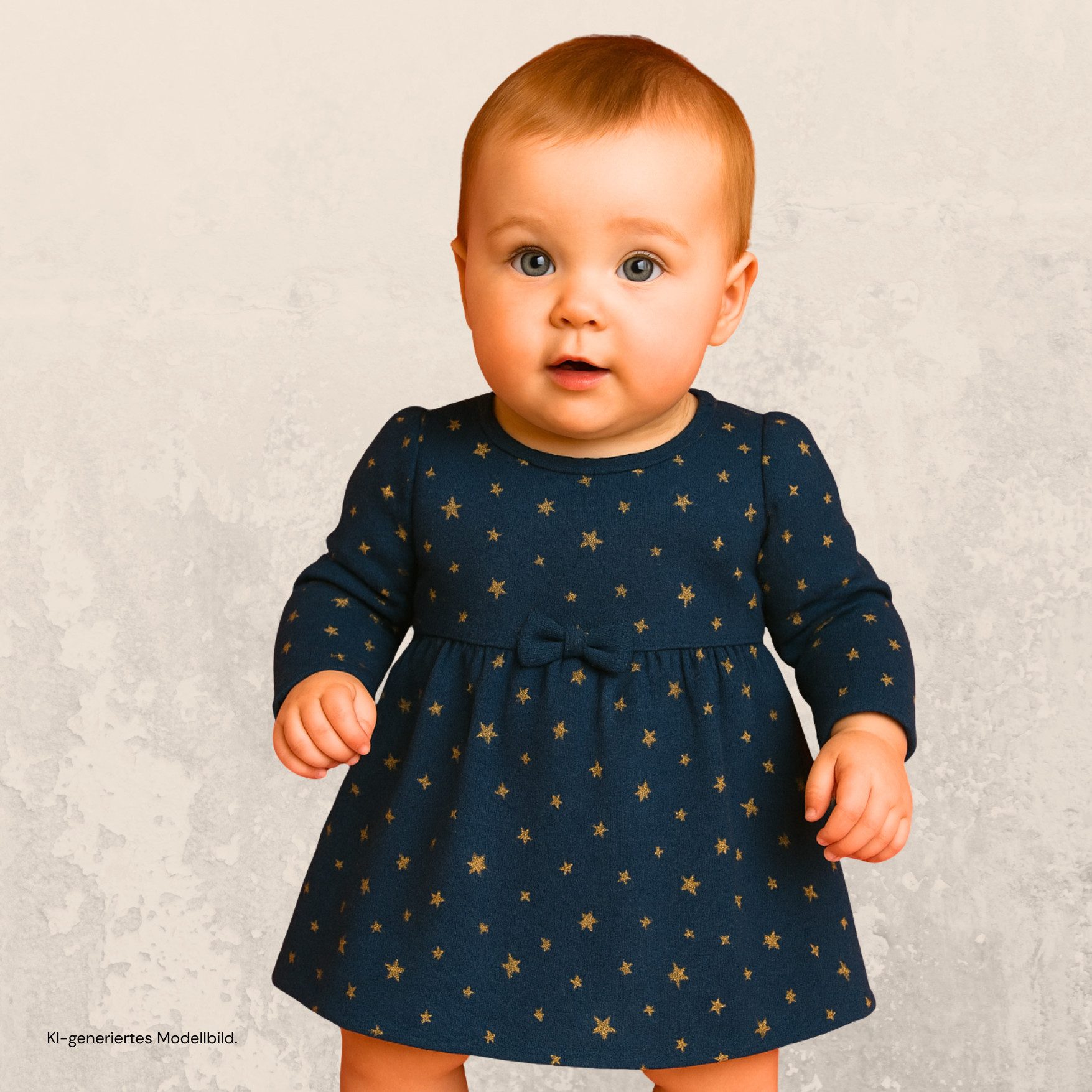 JACKY A-Linien-Kleid Baby Kleid Weihnachtskleid Sterne langarm, dunkelblau Weicher Jersey aus 100% Baumwolle, sanft zur Babyhaut