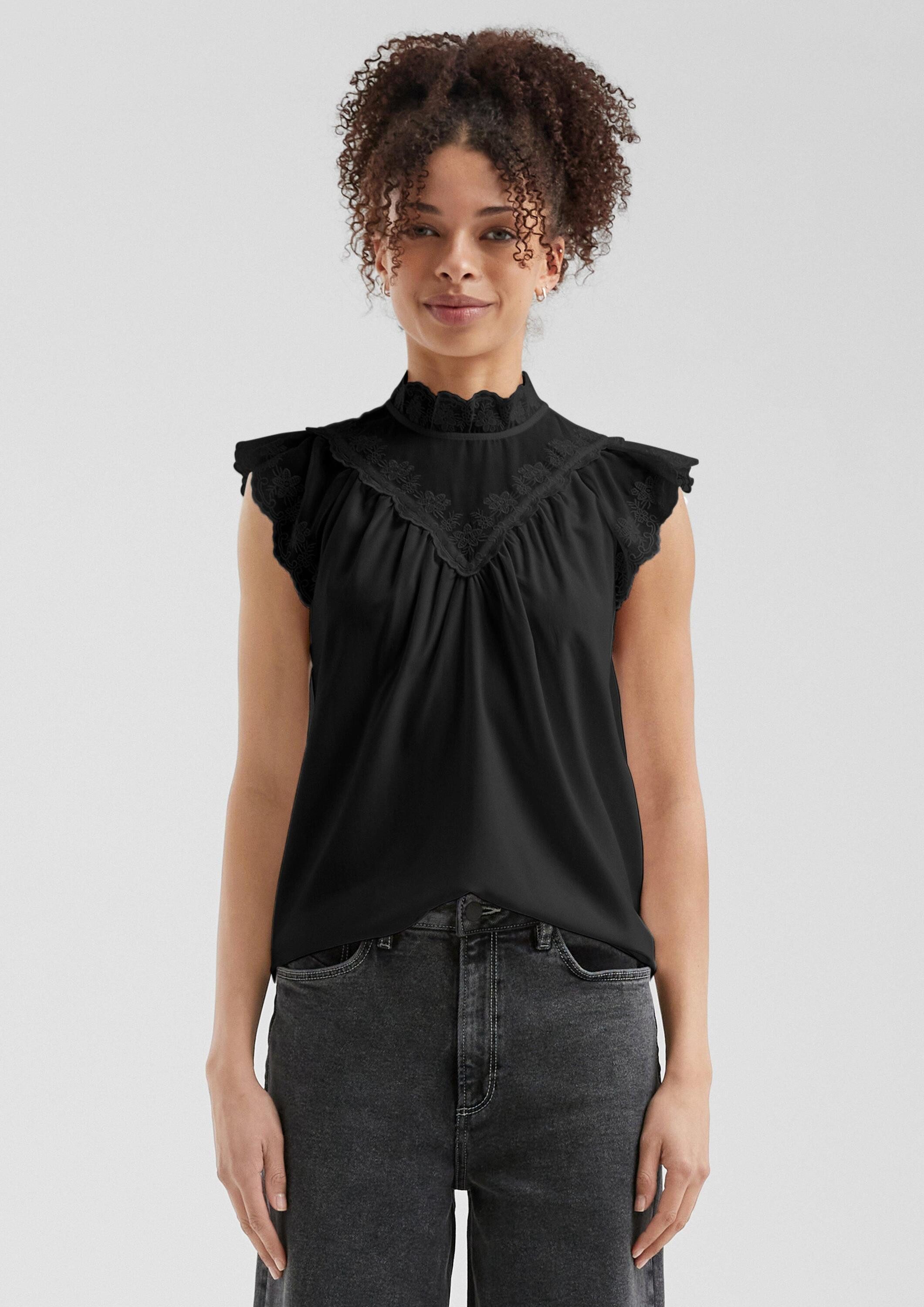 QS Kurzarmbluse Bluse Blusentop mit transparenten Einsätzen und Stickerei günstig online kaufen