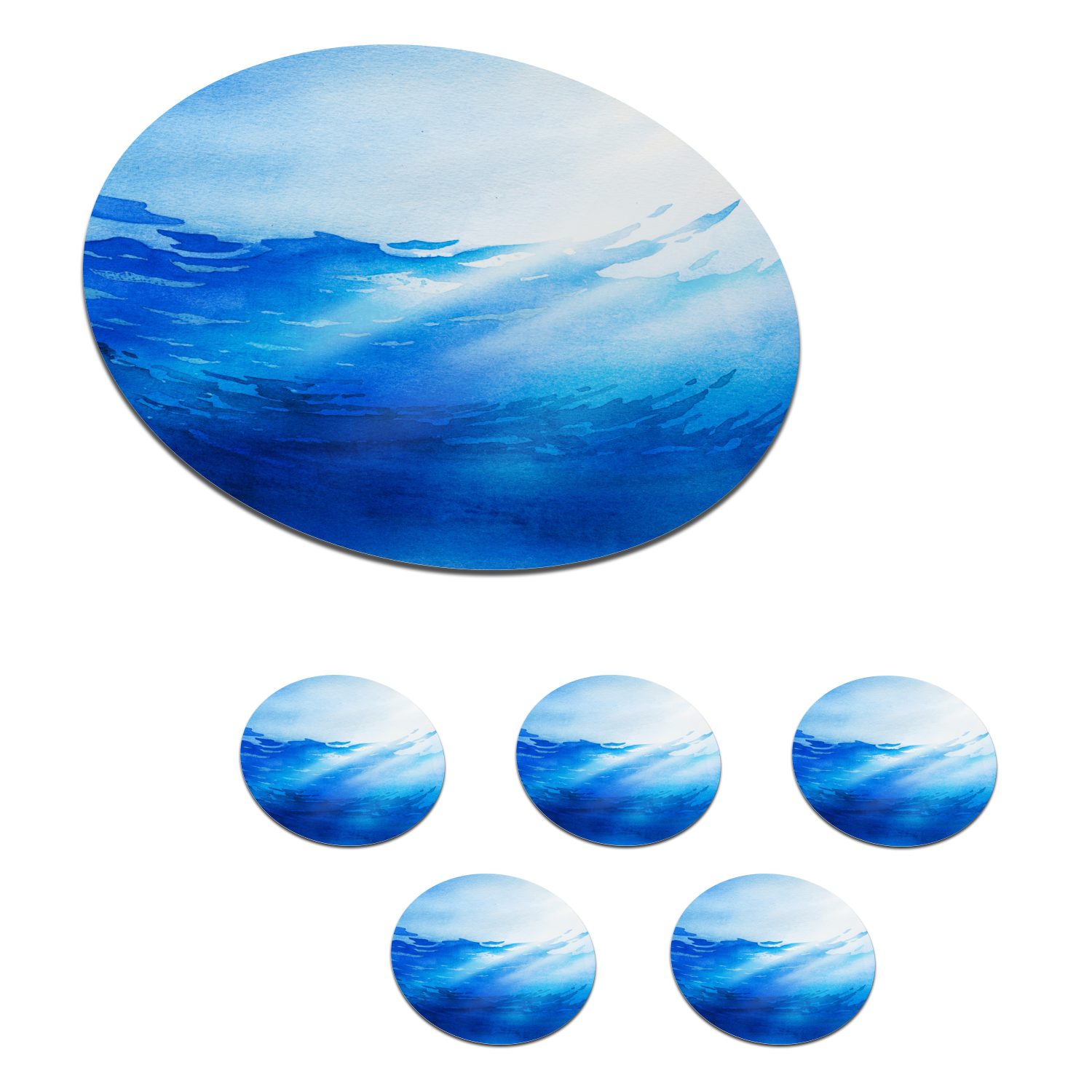 MuchoWow Glasuntersetzer Ozean - Sonne - Blau, Zubehör für Gläser, 6-tlg., Getränkeuntersetzer, Tassenuntersetzer, Korkuntersetzer, Tasse, Becher