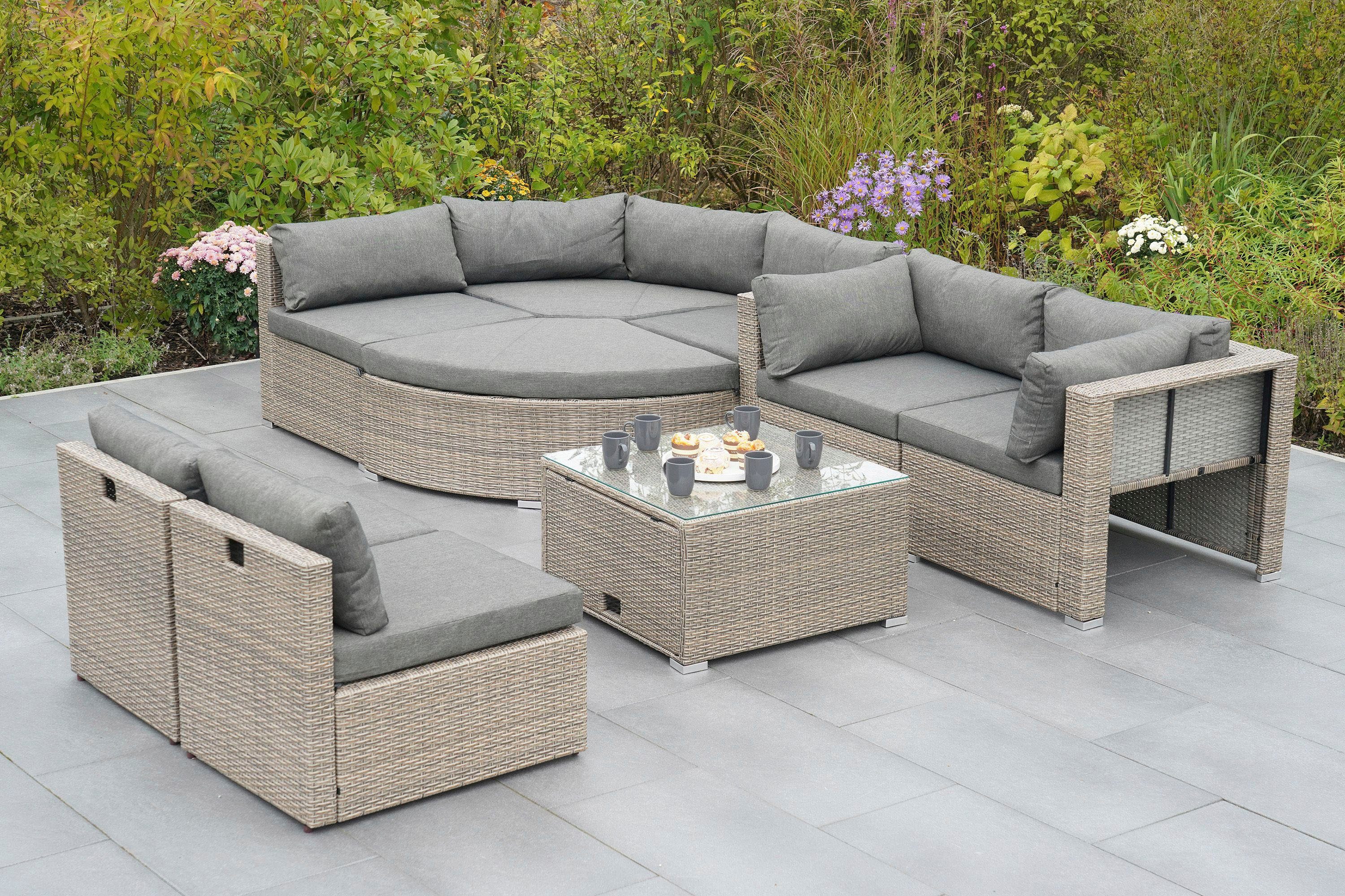 MERXX Gartenlounge-Set Rivello, (23-tlg), inkl. Auflagen, Aufstellmaß BxTxH: 225x225x63 cm