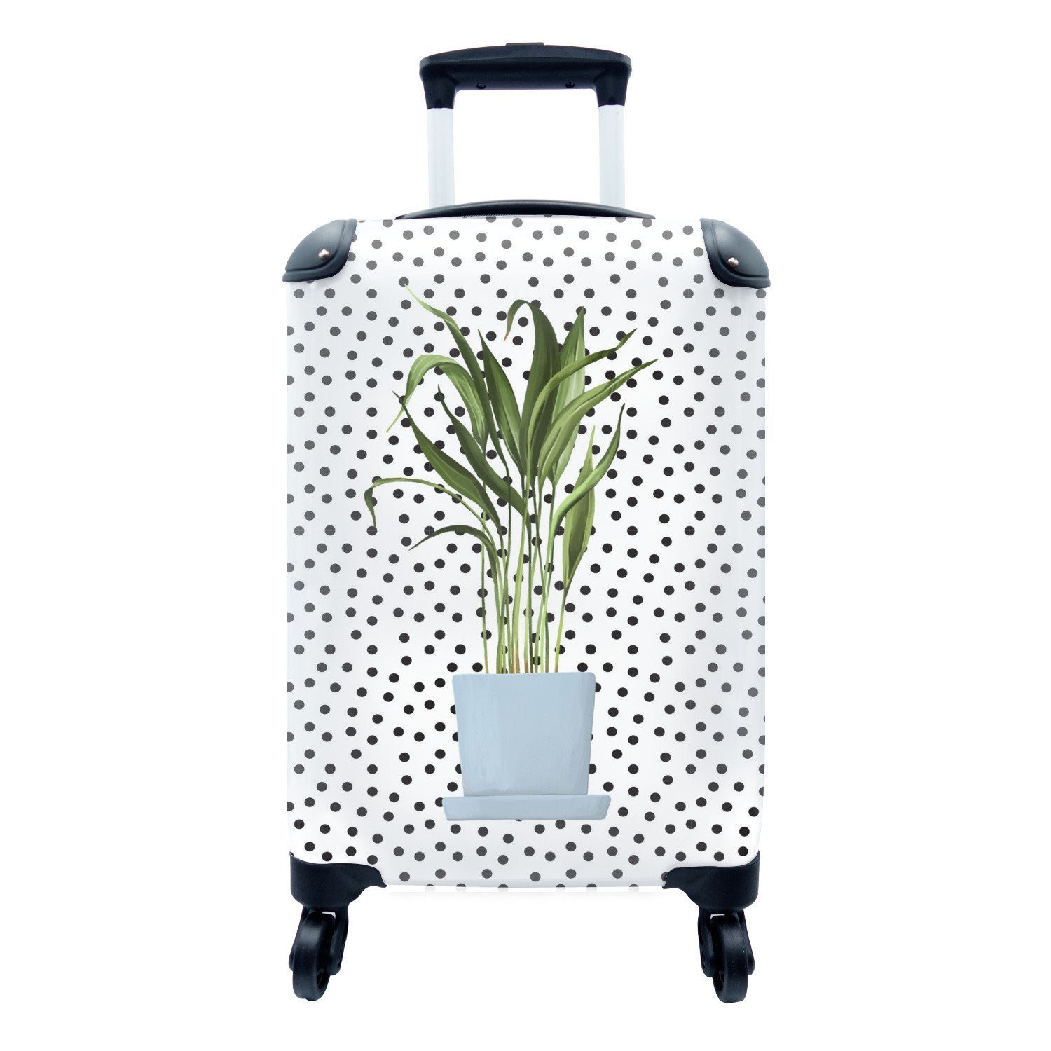 Trolley, - - MuchoWow für Handgepäckkoffer mit Pflanzen Dots, Ferien, Reisekoffer Rollen, Reisetasche Pflanzgefäß 4 Handgepäck rollen,