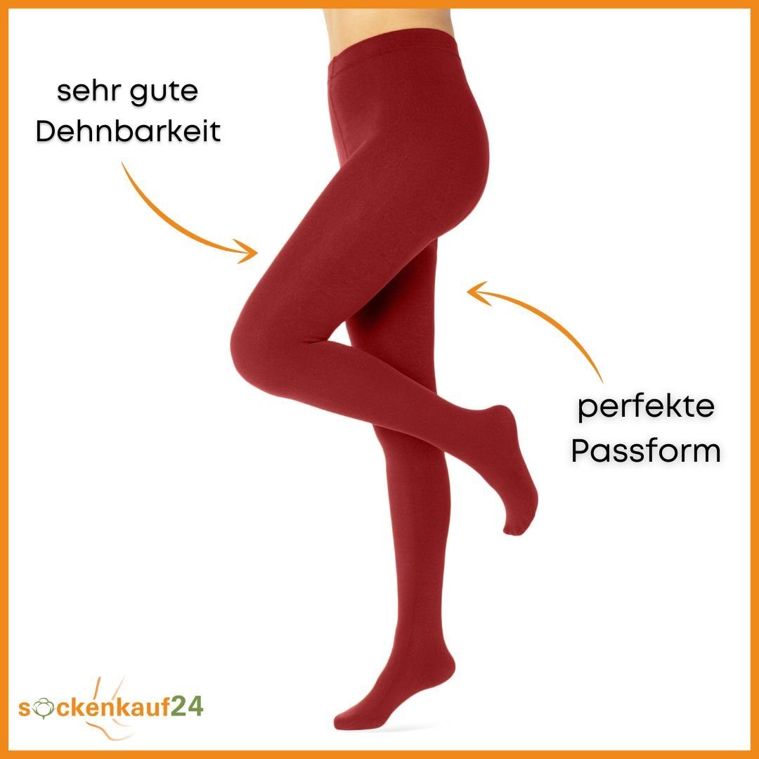 sockenkauf24 Thermostrumpfhose Damen Strumpfhose mit Innenfleece in 10 Farben (Rot 38-40) extra warm Winter Strumpfhose WP – Bild 2 von 5