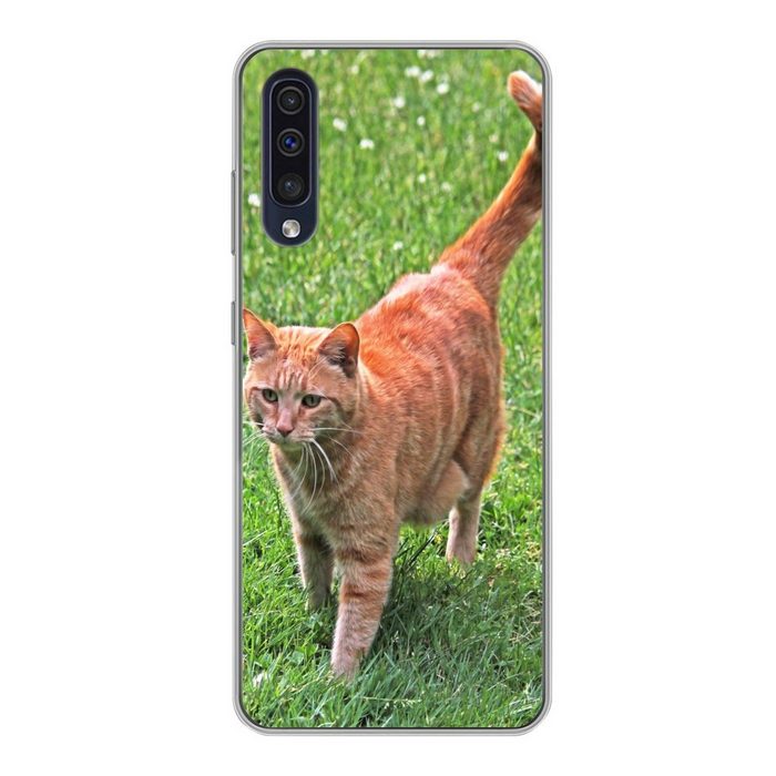 MuchoWow Handyhülle Katze - Rot - Katze - Mädchen - Kinder - Jungen - Kind Handyhülle Samsung Galaxy A30s Smartphone-Bumper Print Handy