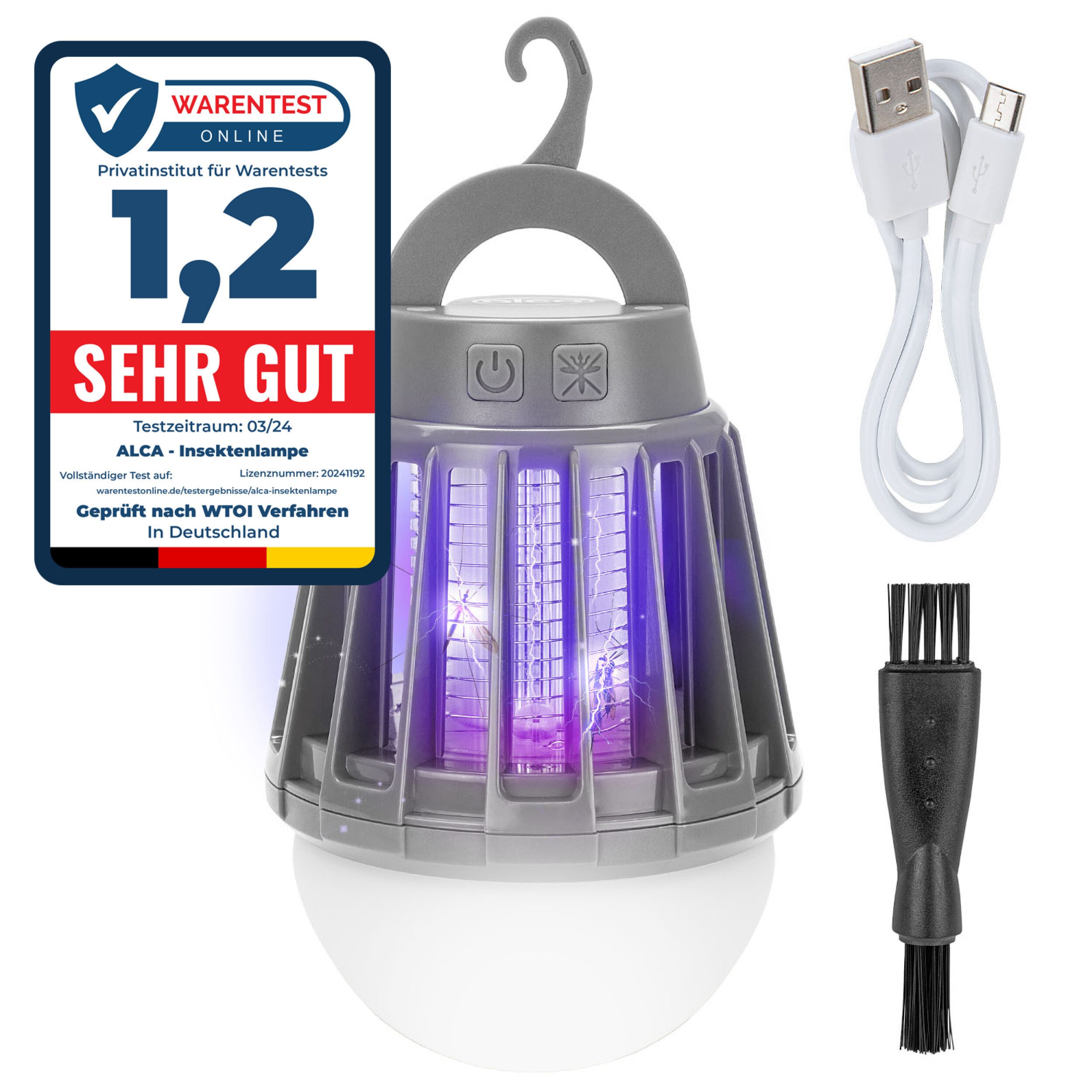 alca Insektenvernichter Insektenlampe Akku USB 3in1 Campinglampe Mückenvernichter