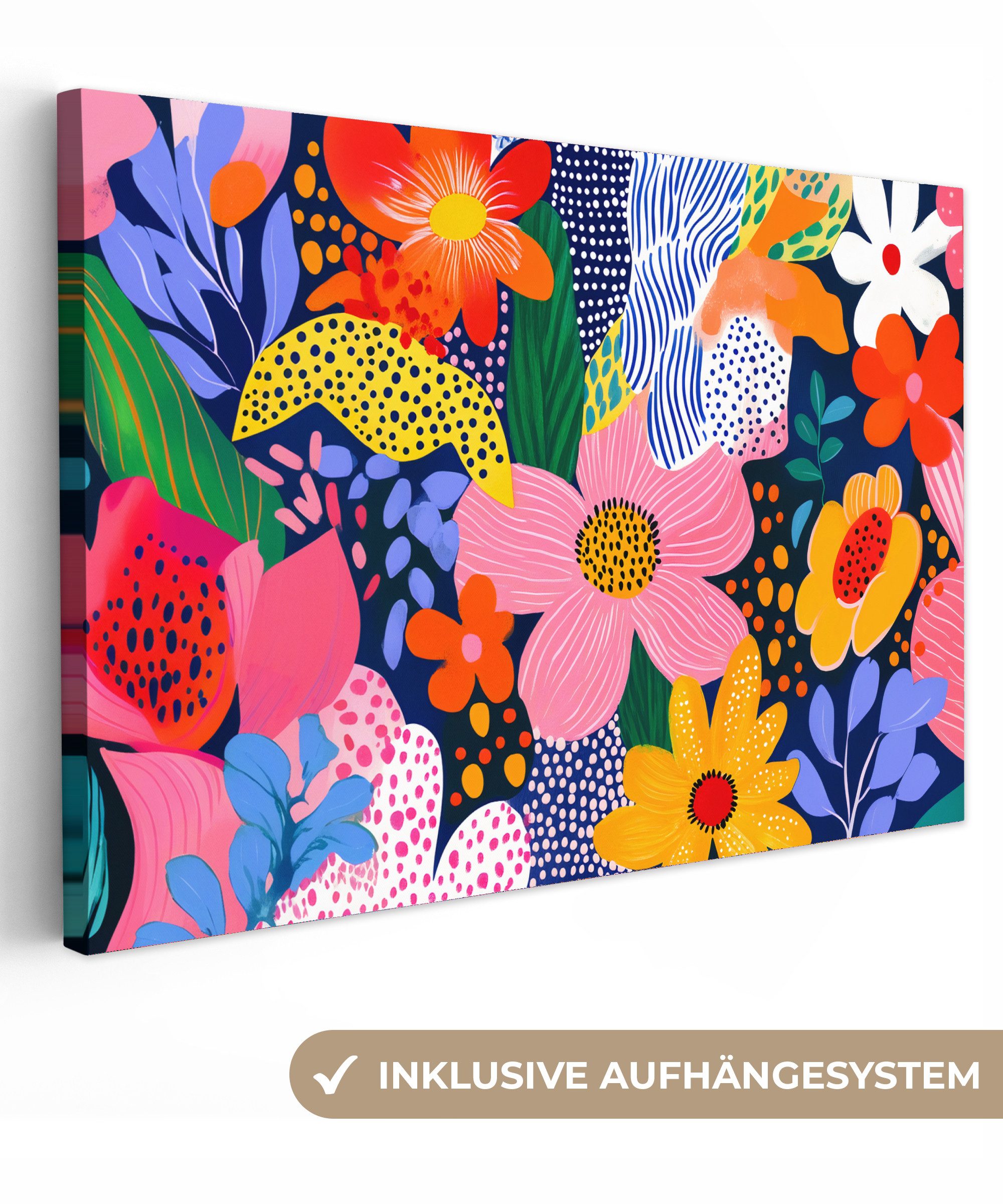 Leinwandbild Bunt - Blumen - Abstrakt - Punkte