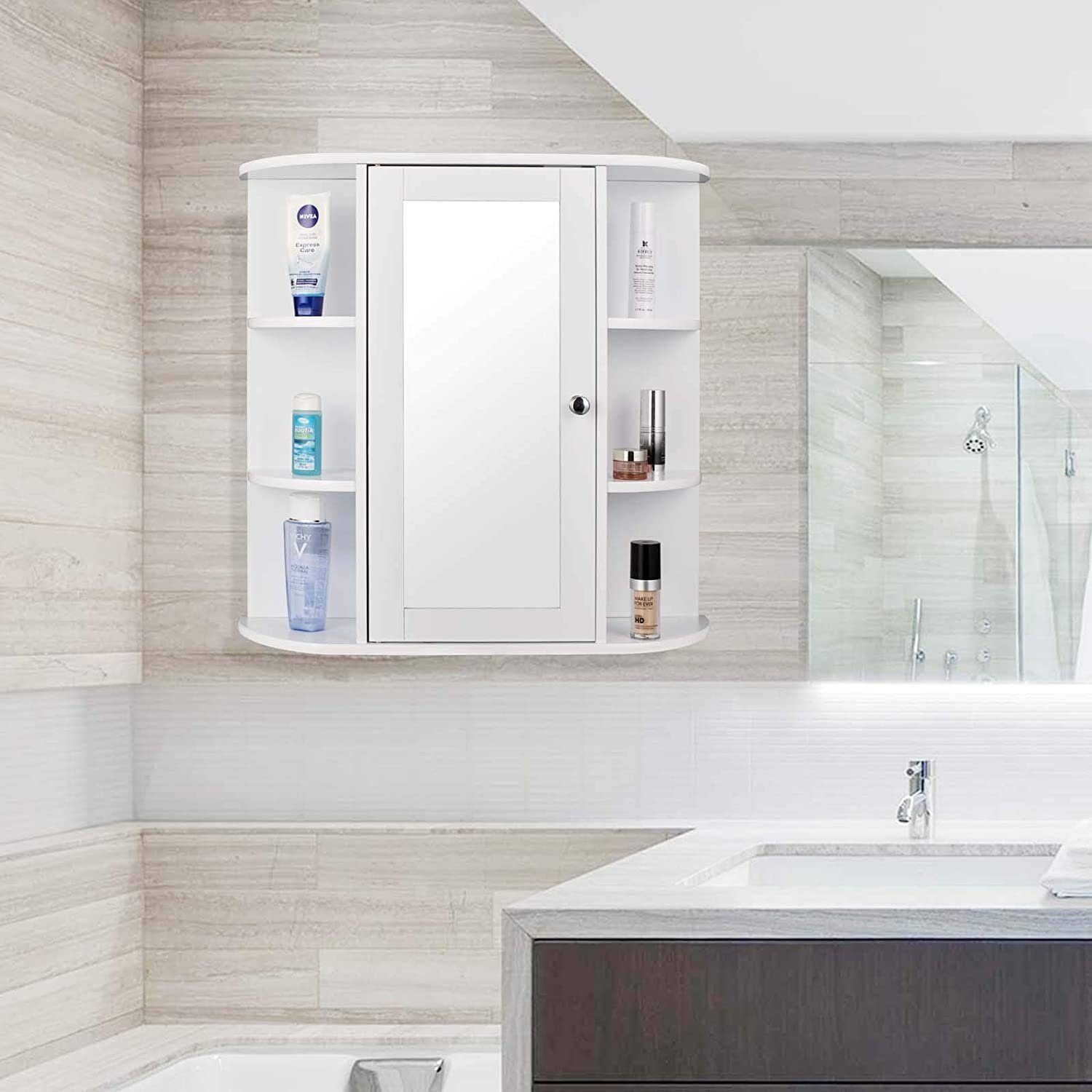 EUGAD Badezimmerspiegelschrank (1-St) Hängeschrank Ablage mit aus weiß Holz