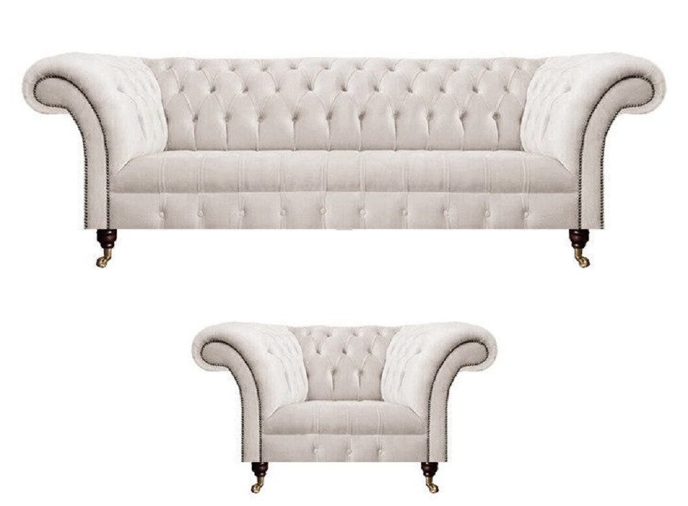 Xlmoebel Chesterfield-Sofa Chesterfield Sofa mit Sessel in edlem Design und Komfort, Hergestellt in Europa