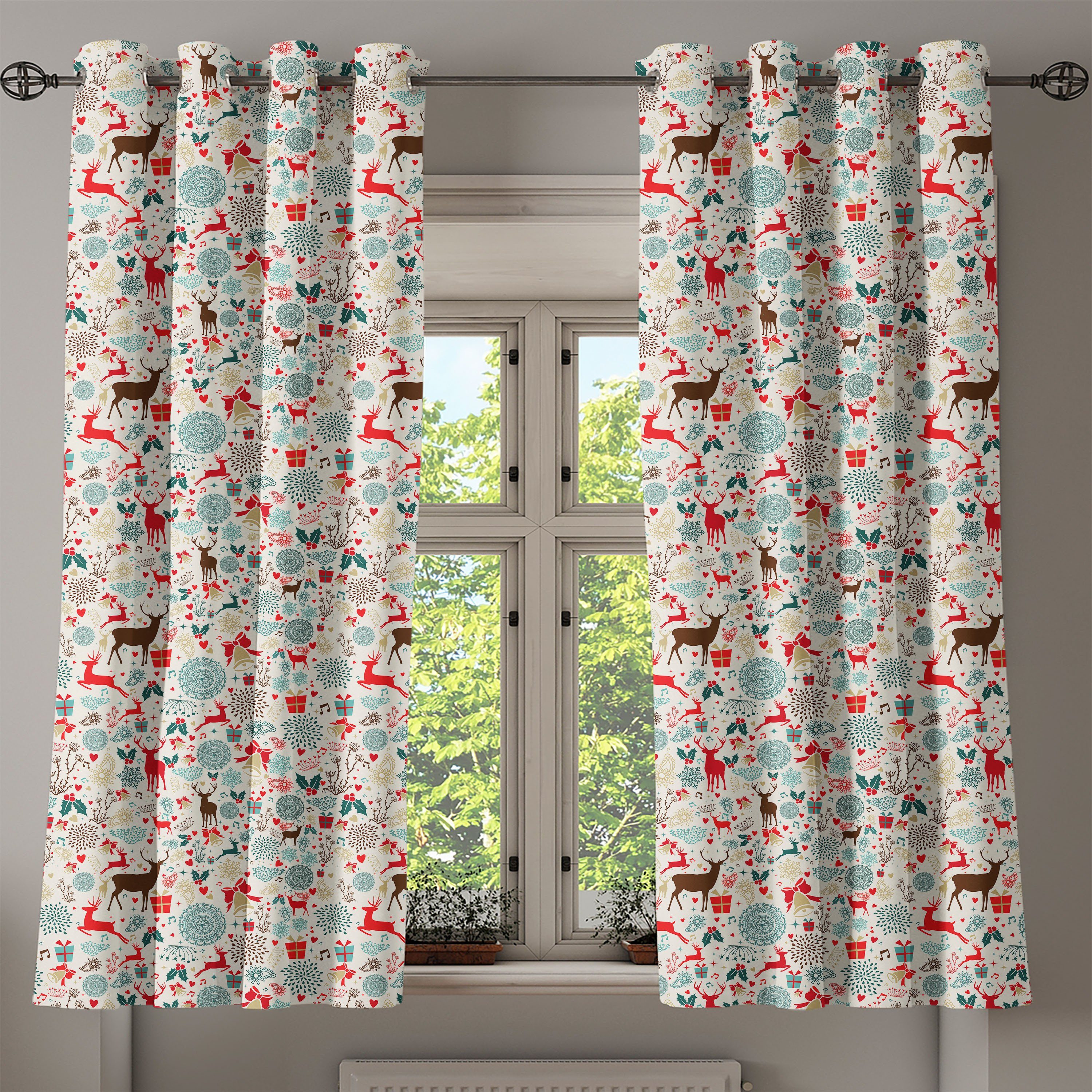 Wohnzimmer, Weinlese Abakuhaus, 2-Panel-Fenstervorhänge Weihnachts Weihnachten Gardine für Dekorative Schlafzimmer