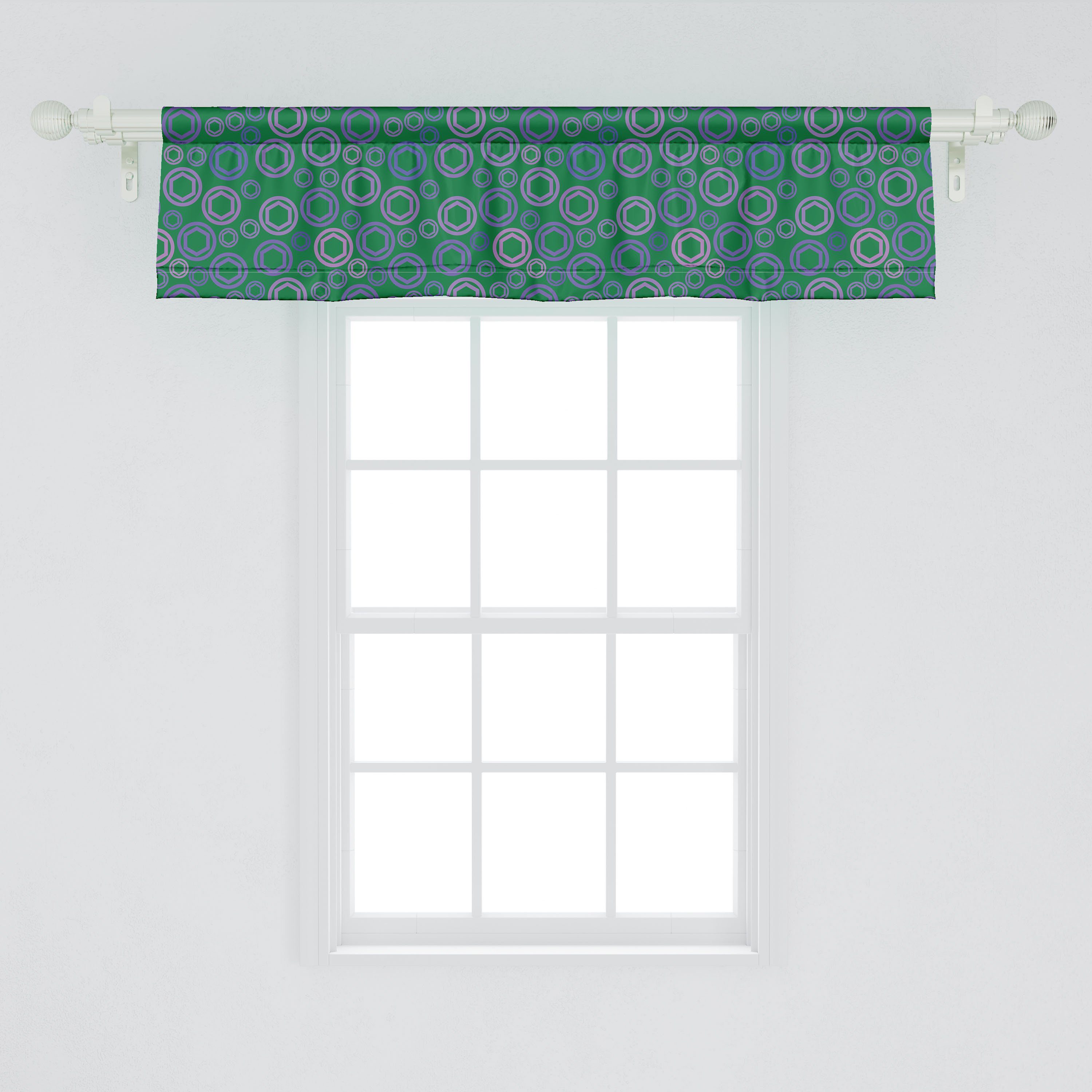 Scheibengardine Vorhang Volant für Küche Schlafzimmer Abakuhaus, Microfaser, und Kreise Stangentasche, Dekor Lila mit Hexagons Grün