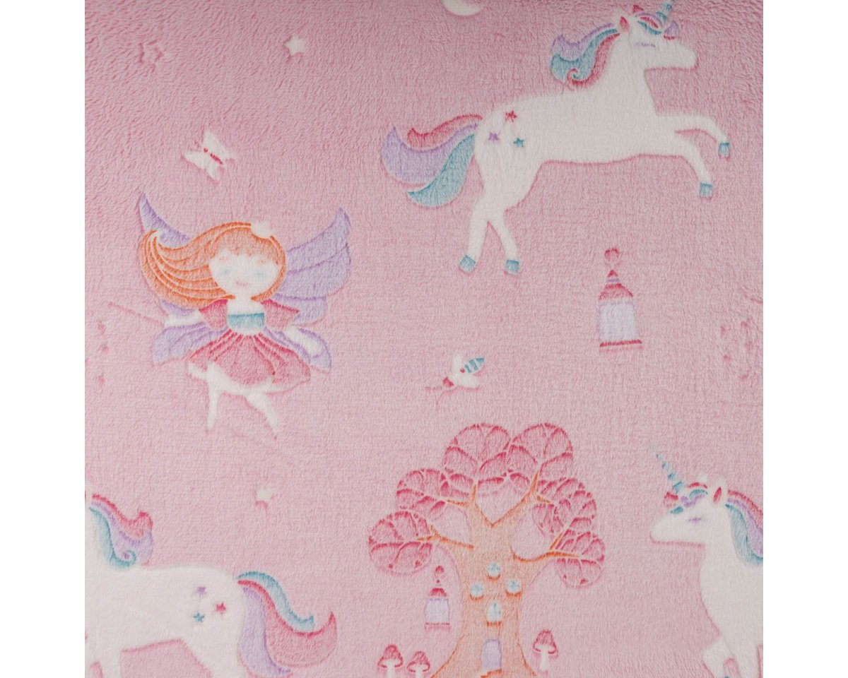 Thumbnail - SCHÖNER LEBEN. Stoff Fleece Stoff Wellnessfleece Glow in the Dark Einhorn Fee rosa 1,65m Br, phosphoreszierend/fluoreszi...