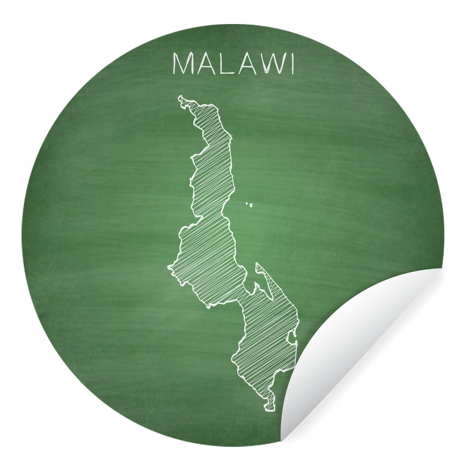 MuchoWow Wandsticker Illustration von Malawi auf einer Kreidetafel (1 St), Tapetenkreis für Kinderzimmer, Tapetenaufkleber, Rund, Wohnzimmer
