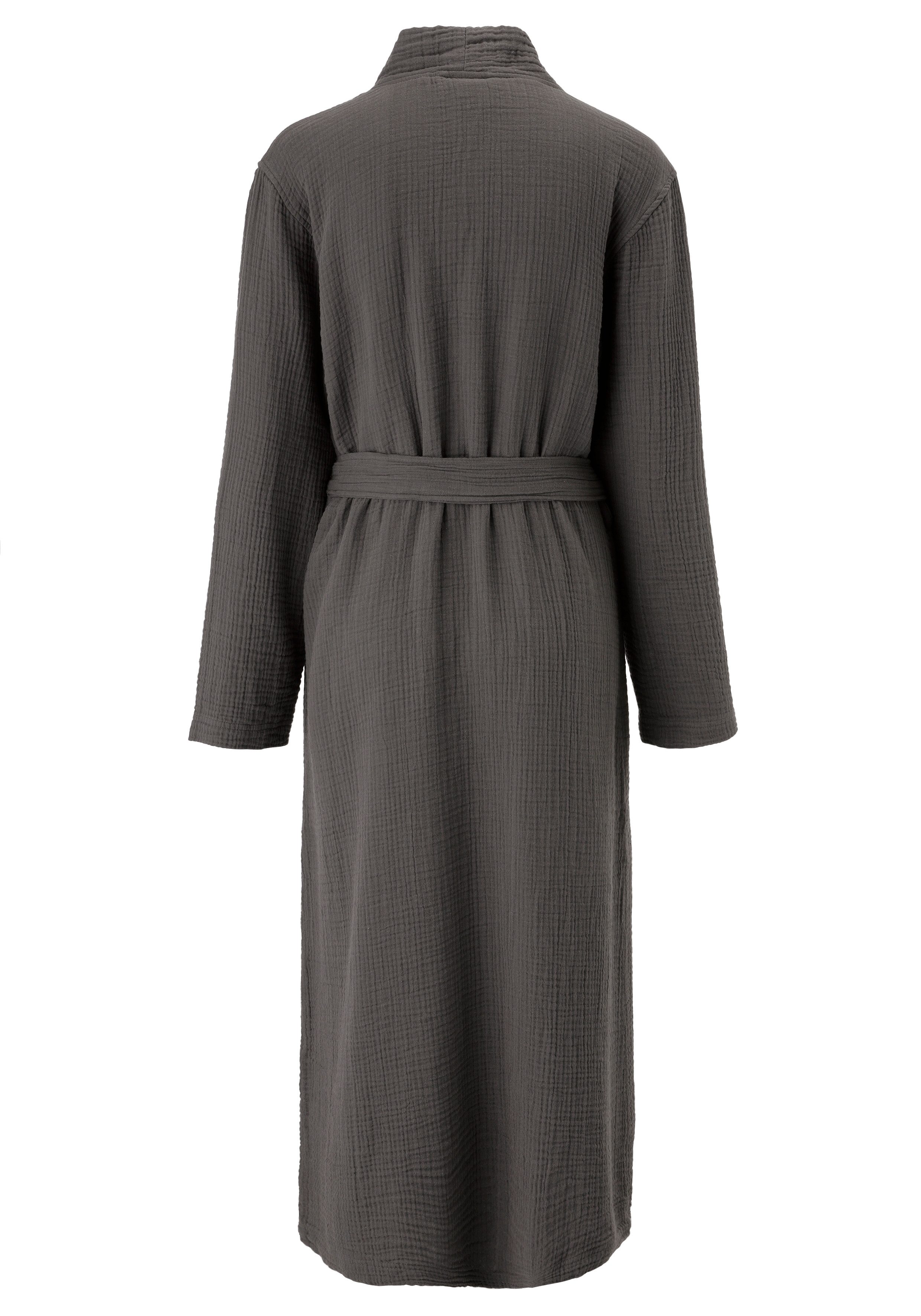 OTTO home Bademantel Juna Musselin, ideal für Sauna & Spa, Hotelbademantel, Morgenmantel, Langform, Musselin, Kimono-Kragen, Gürtel, modern, leichte Qualität, 100% Baumwolle