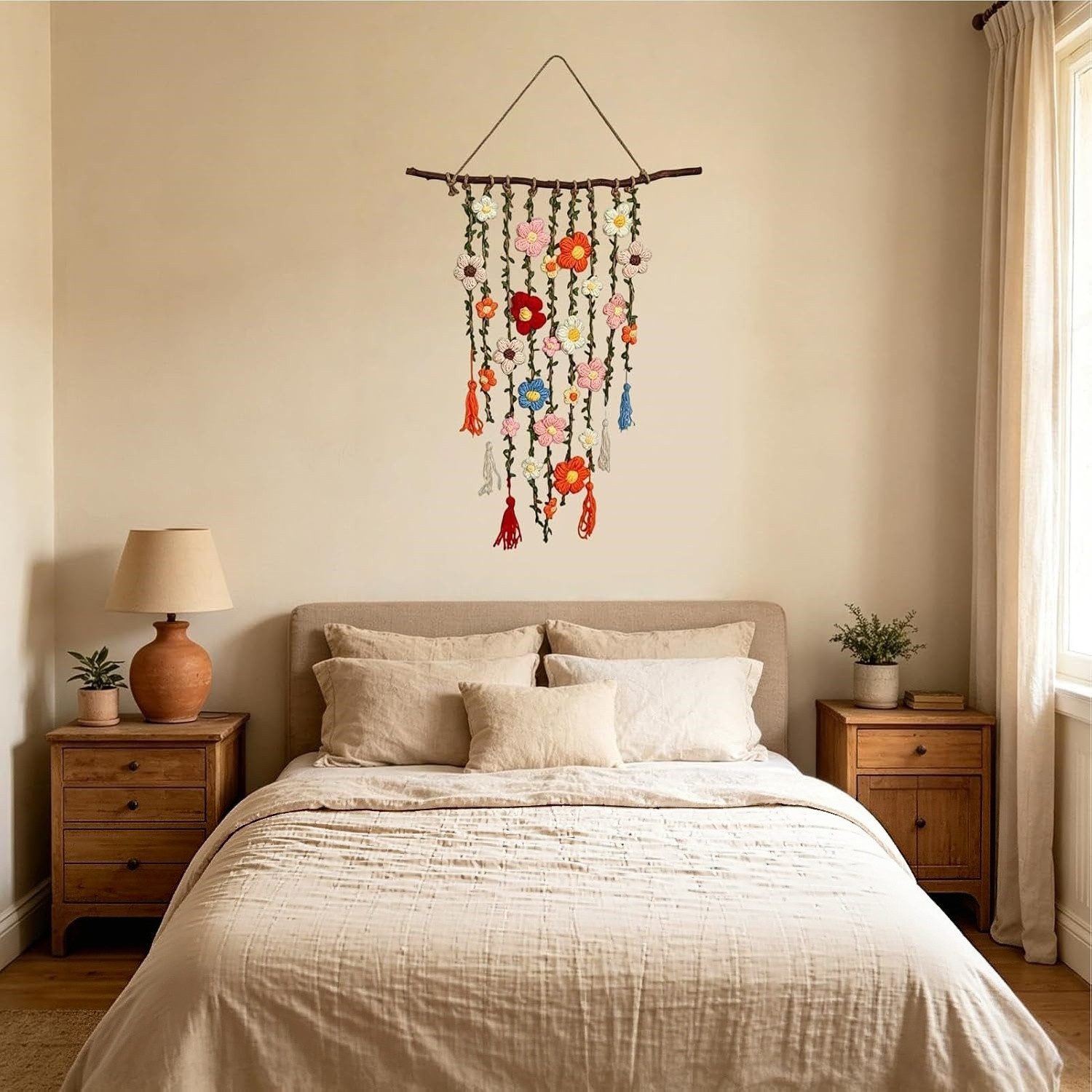 Diwzbyn Dekohänger Makramee-Wandbehang Gehäkeltes Blumendekor, Boho-Wandkunst Dekoration, für Schlafzimmer, Wohnzimmer, Flur, Büro, Café – Bild 5 von 5