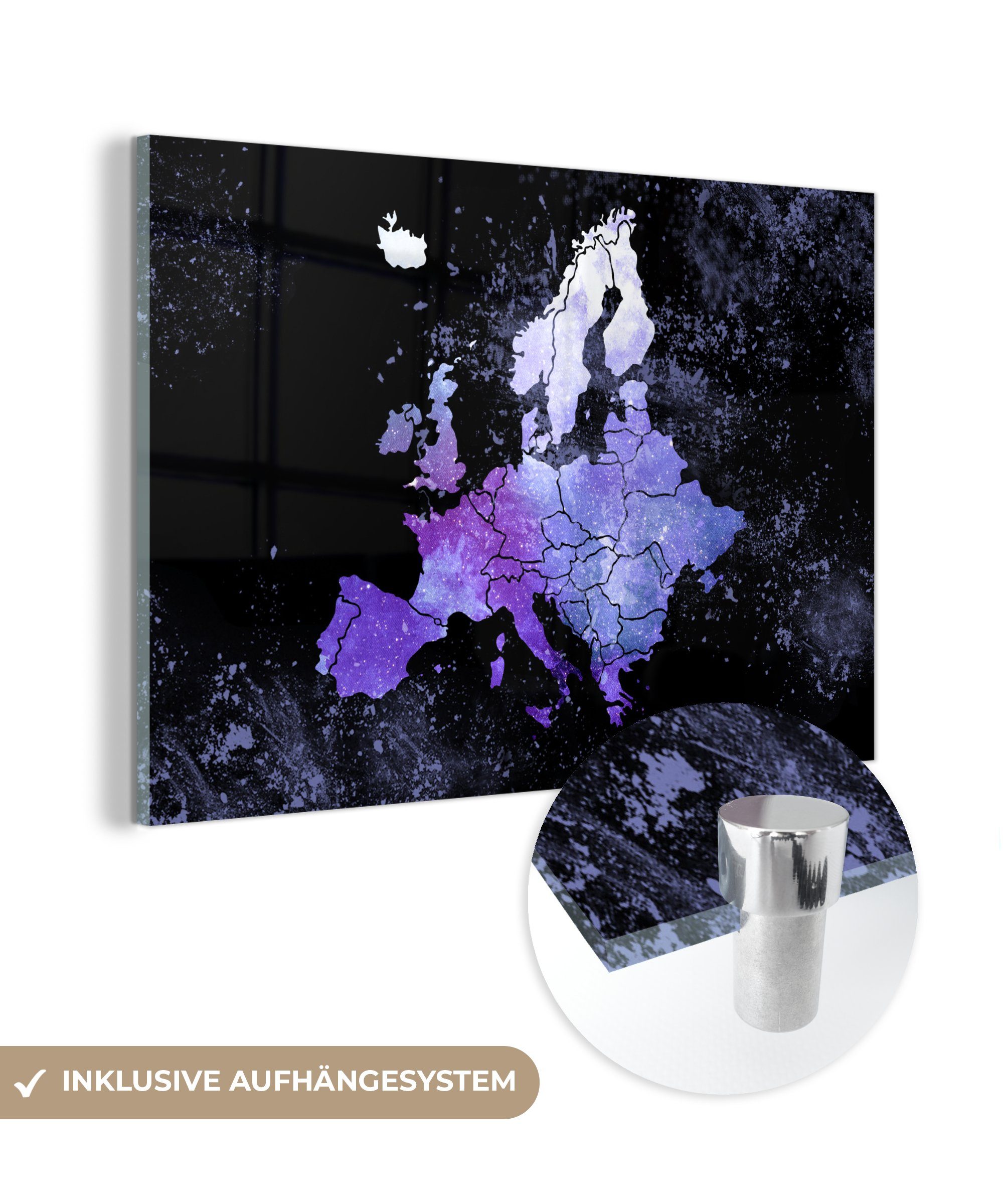 MuchoWow Acrylglasbild Karte - Europa - Sternenhimmel, (1 St), Acrylglasbilder Wohnzimmer & Schlafzimmer
