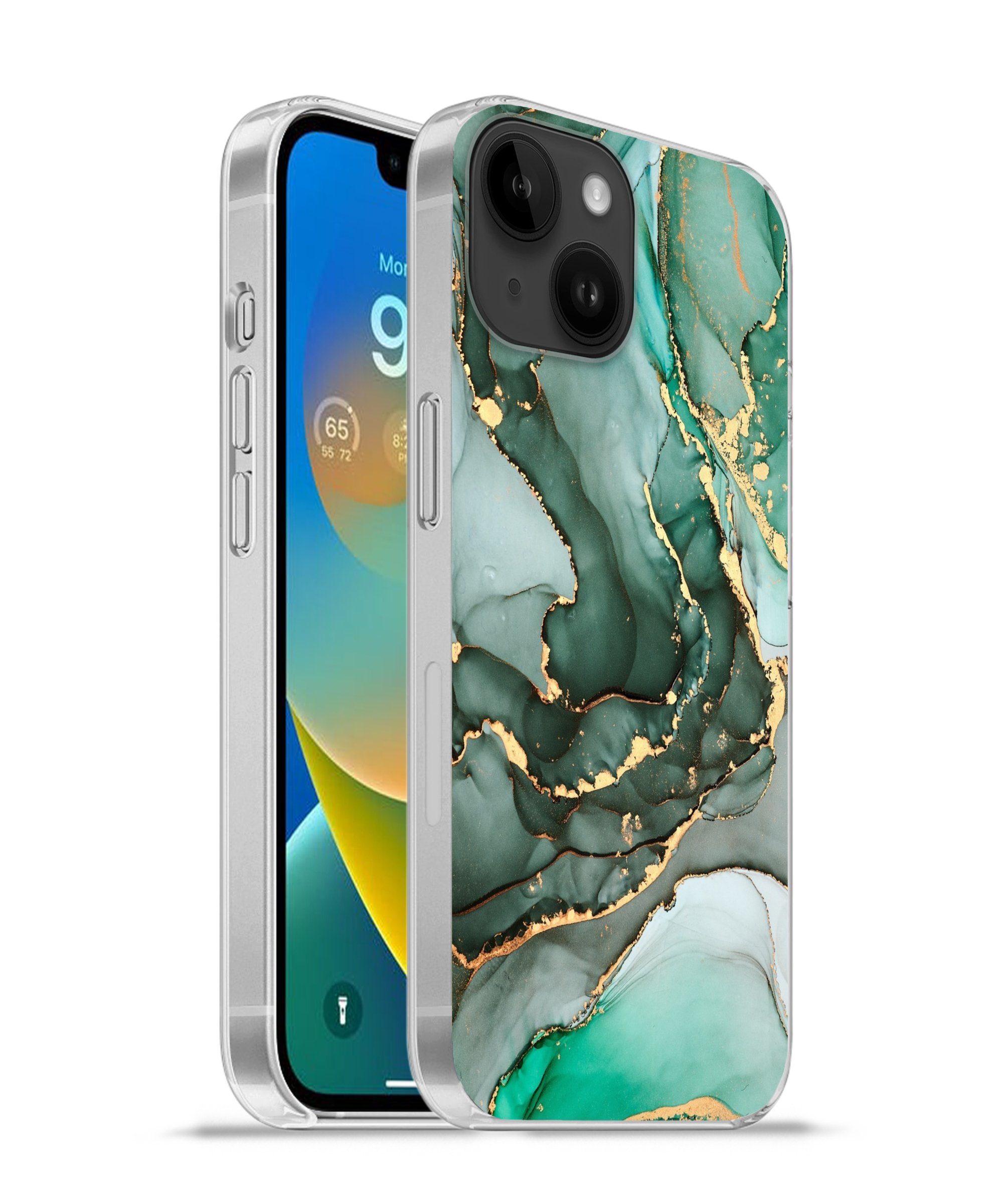 MuchoWow Handyhülle für Apple iPhone 14 Gold - Marmor - Grün - Luxus - Marmoroptik - Grau, Smartphone-Bumper, Print, Handy Schutzhülle Dünn