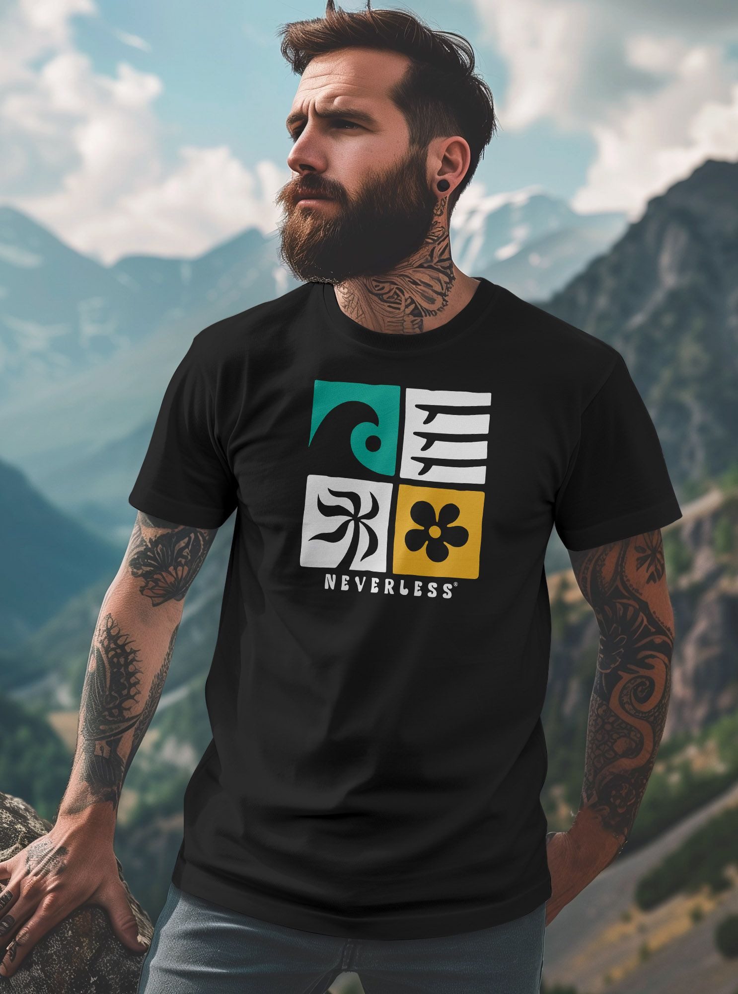 Neverless Print-Shirt Herren T-Shirt Surfing Icons Welle Palme Maritim Männer Fashion mit Print