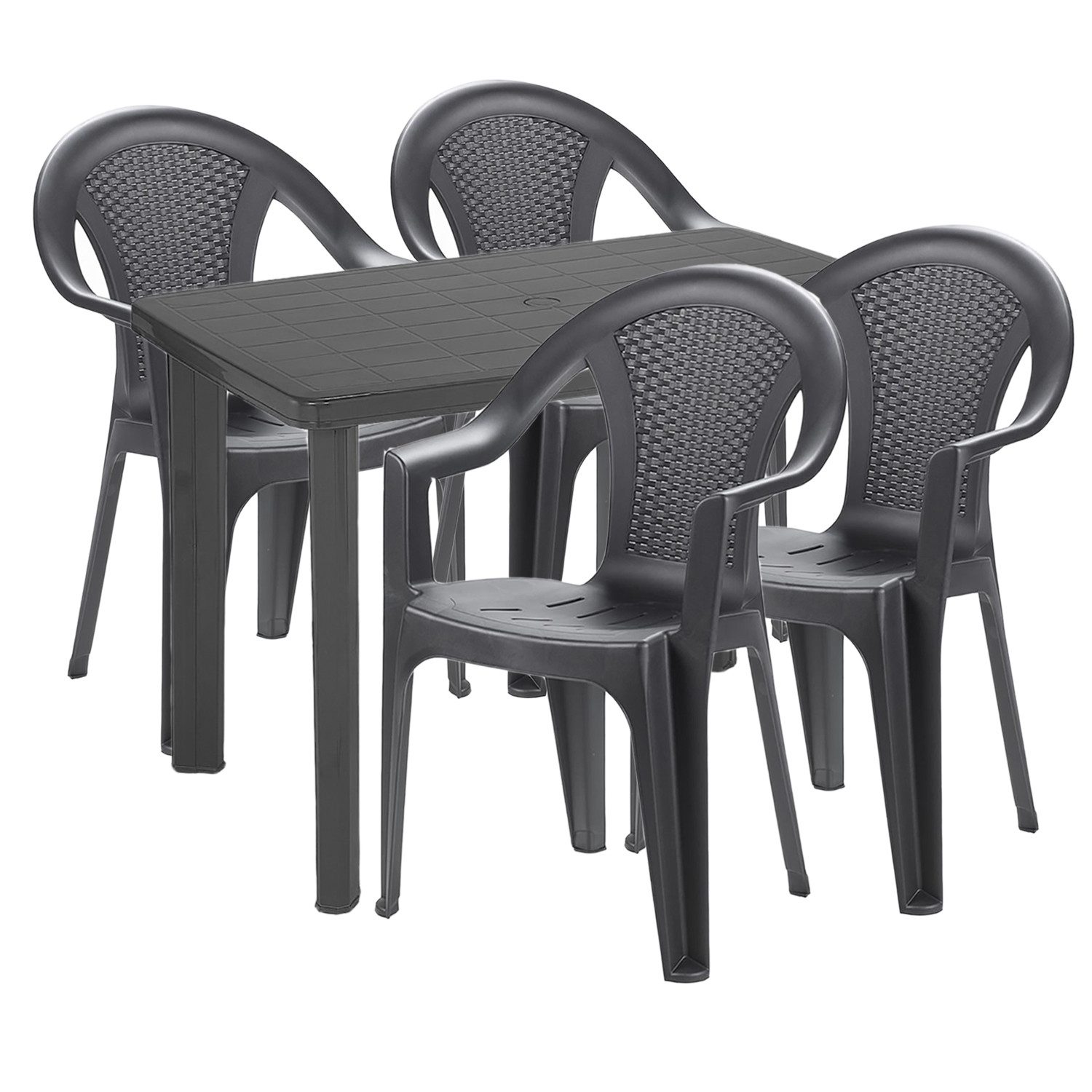 Mojawo Essgruppe 5tlg Gartengarnitur Camping Outdoormöbel 100x70cm Kunststoff Anthrazit
