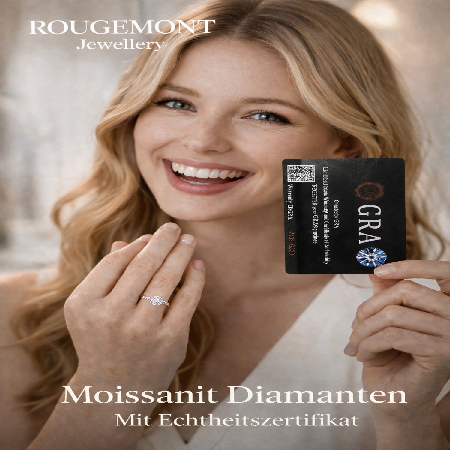 ROUGEMONT Verlobungsring Strahlender Moissanit Damen Ring Verlobung Ovalschliff 2,0ct, Echtschmuck mit Echtheitszertifikat – Bild 5 von 5