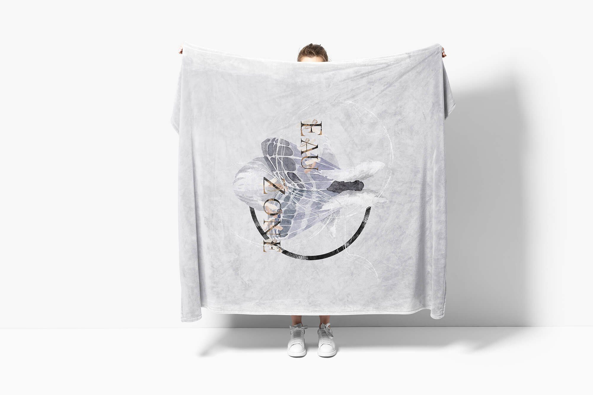 Handtücher Handtuch Saunatuch Baumwolle-Polyester-Mix Kunstvoll Sinus Kuscheldecke Art Strandhandtuch Motiv, (1-St), Handtuch Motte