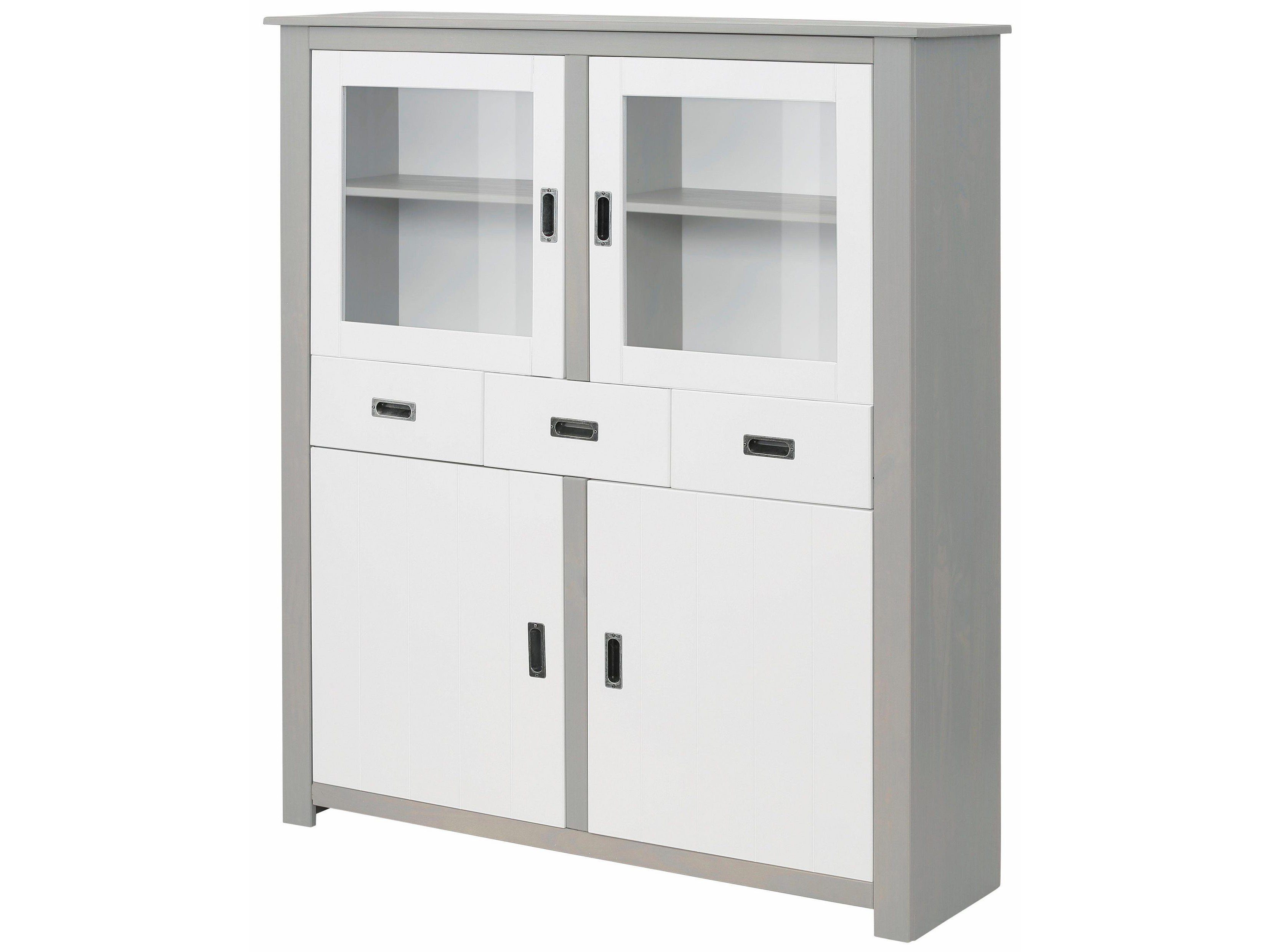 loft24 Highboard Ariel, Vitrinenschrank, Mehrzweckschrank, Kiefer, Glastür, Landhausstil