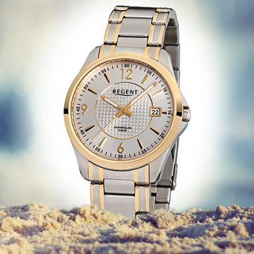 Regent Quarzuhr Regent Herren-Armbanduhr silber gold Analog, Herren Armbanduhr rund, groß (ca. 40mm), Edelstahl, goldarmband
