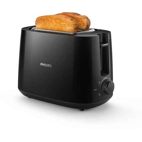 Philips Toaster HD2581/90 Daily Collection, 2 kurze Schlitze, 830 W, integrierter Brötchenaufsatz, 8 Bräunungsstufen, schwarz