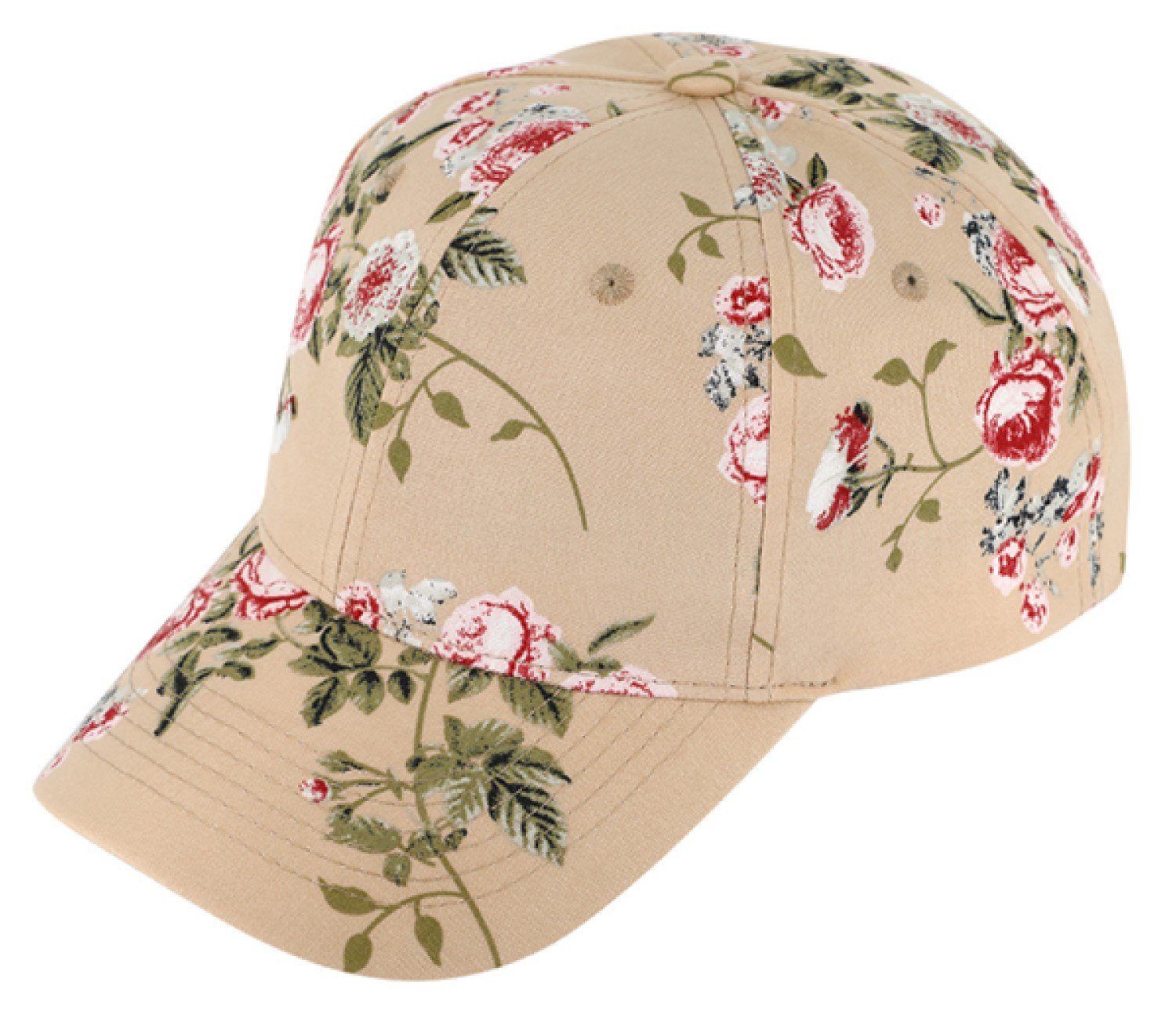 Breiter Baseball Cap Sommerliche Kappe mit Blumenmuster 851-Beige