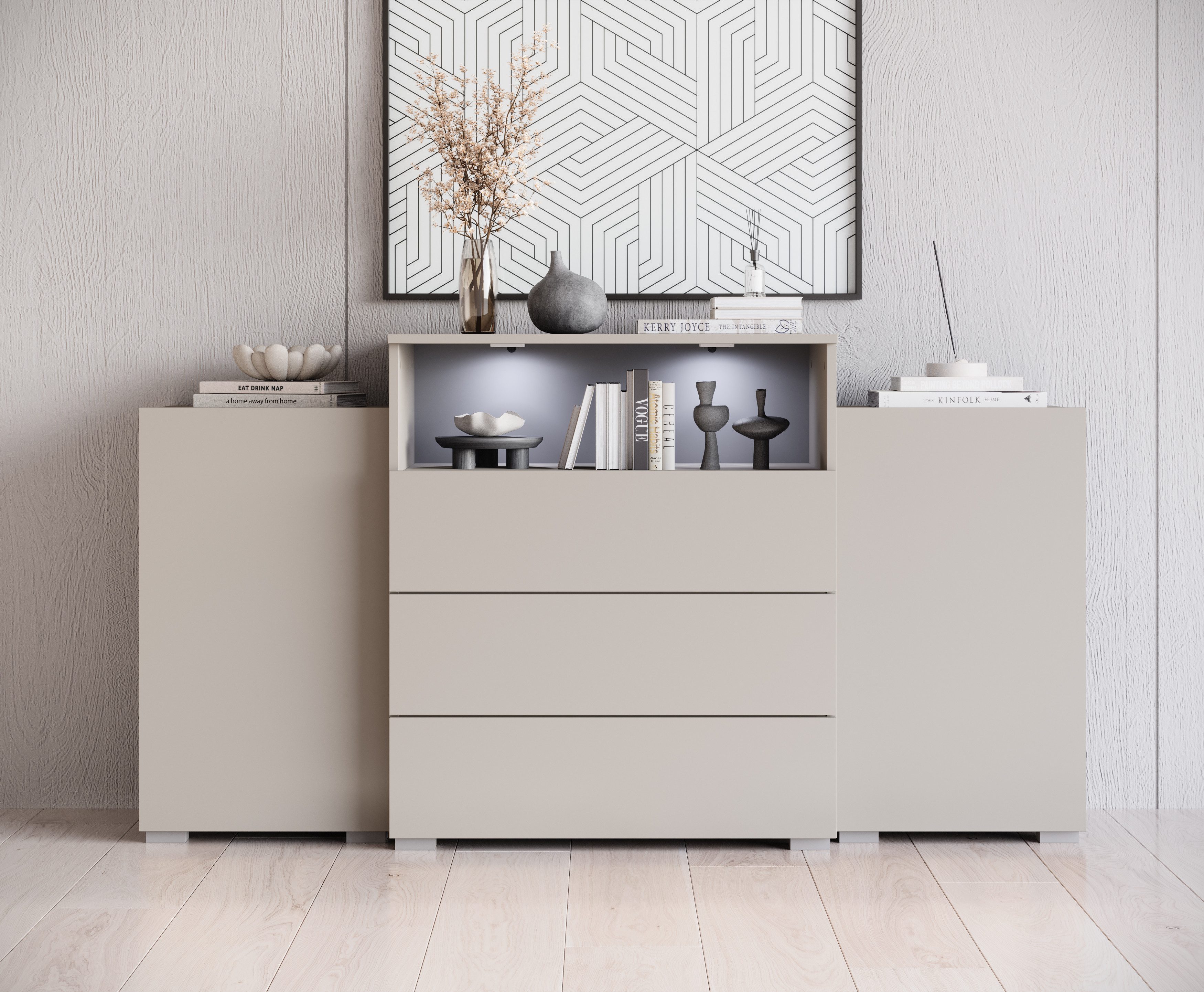 Home affaire Sideboard URBAN III, Moderne Kommode mit 3 Schubladen und 4 Fächern, Breite 150 cm