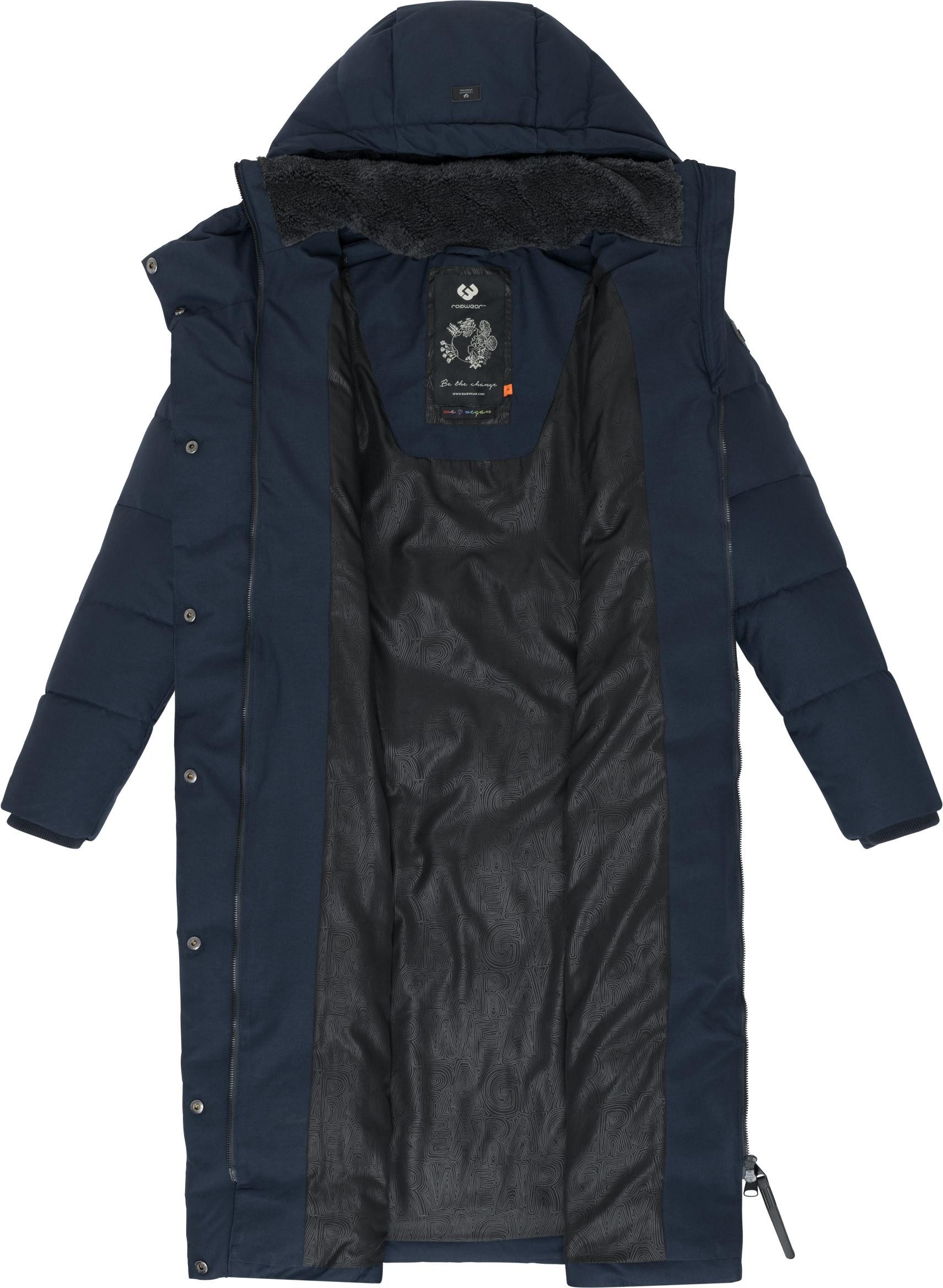 Ragwear Wintermantel Pavla Long extralanger Winterparka mit Teddyfutter und Kapuze