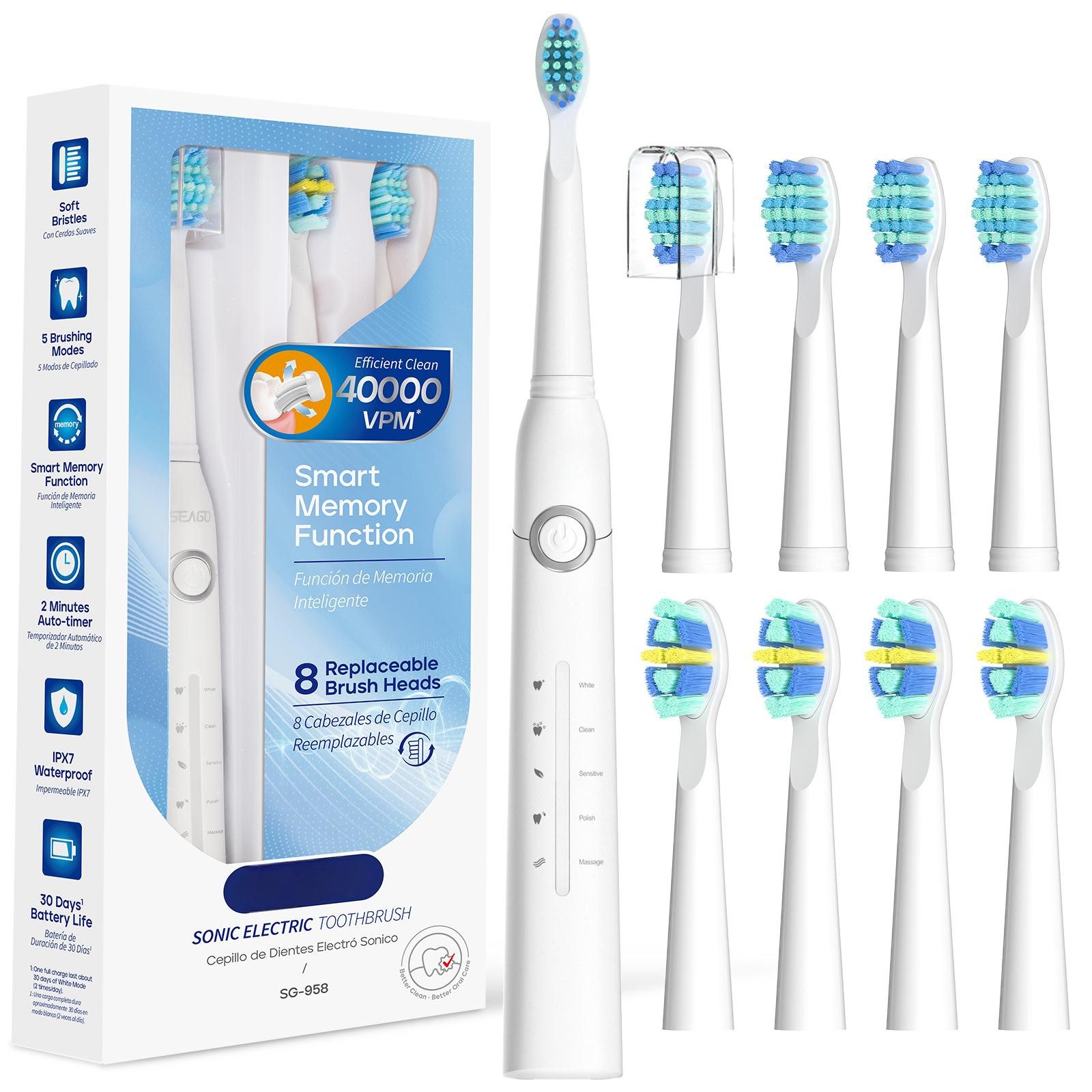SWGOTA Elektrische Zahnbürste 40.000 VPM Schallzahnbürste,8 Bürstenköpfe,5 Putzmodi,2-Minuten-Timer, IPX7 wasserdichte elektrische Zahnbürste für gründliche Reinigung