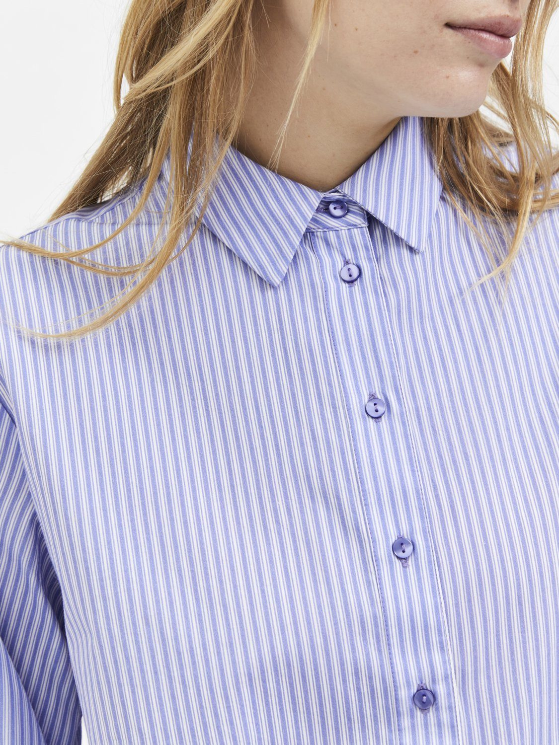 SELECTED FEMME (1-tlg) Blusenshirt Basic Bluse SLFREKA in Langarm Baumwolle aus Blau 4185 Hemd