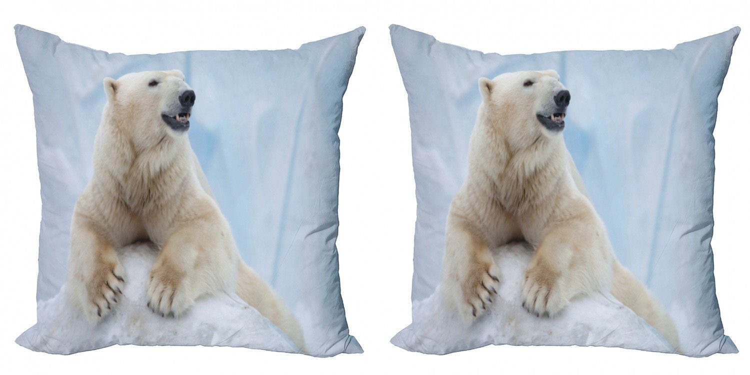 Kissenbezüge Modern Accent Doppelseitiger Digitaldruck, Abakuhaus (2 Stück), Zoo Weiß Eisbär auf Eis
