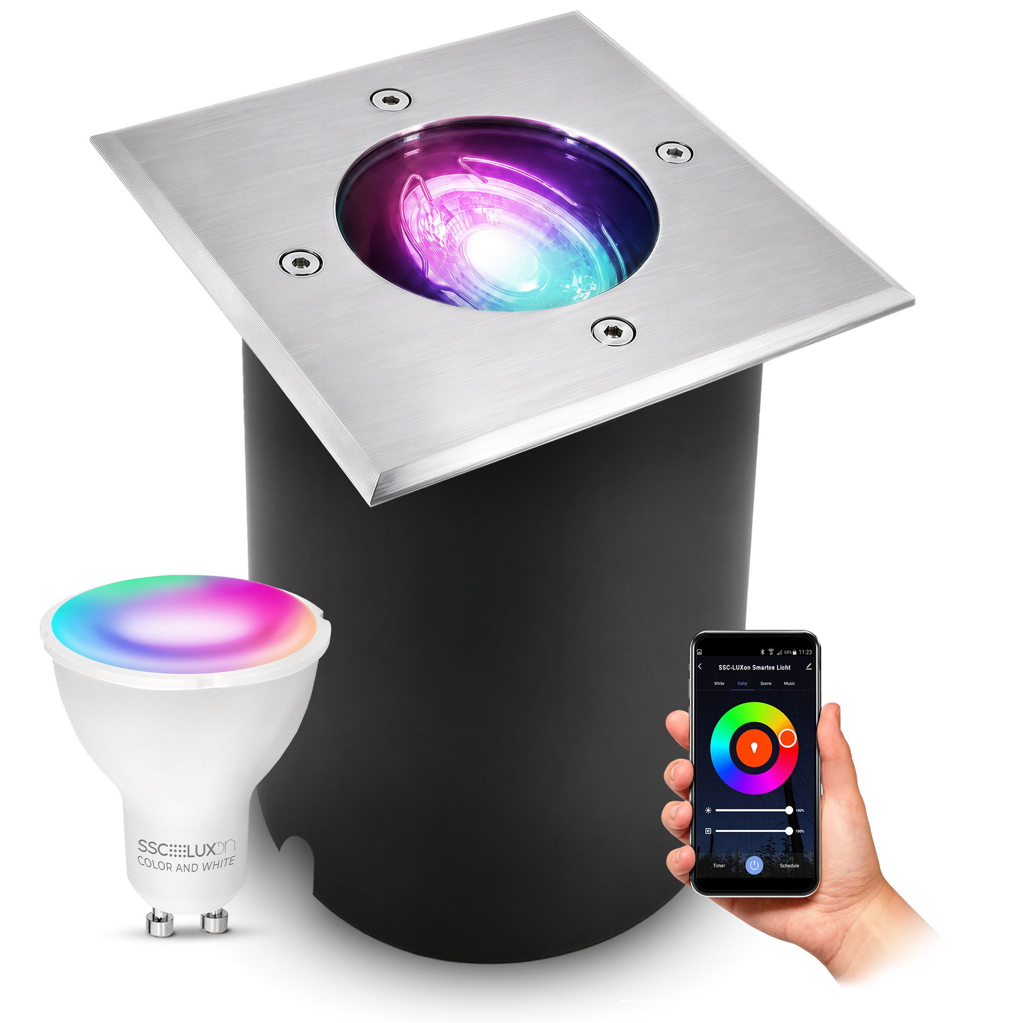 SSC-LUXon LED Gartenstrahler JUAVI Bodeneinbauleuchte schwenkbar eckig mit WiFi RGB GU10, Smart