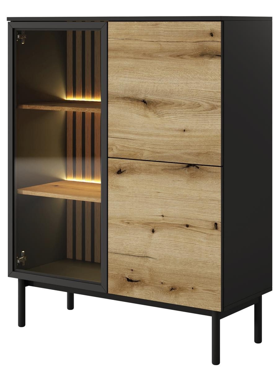 Standvitrine Schmal, Vitrine mit 3 Türen und LED-Beleuchtung LUKS