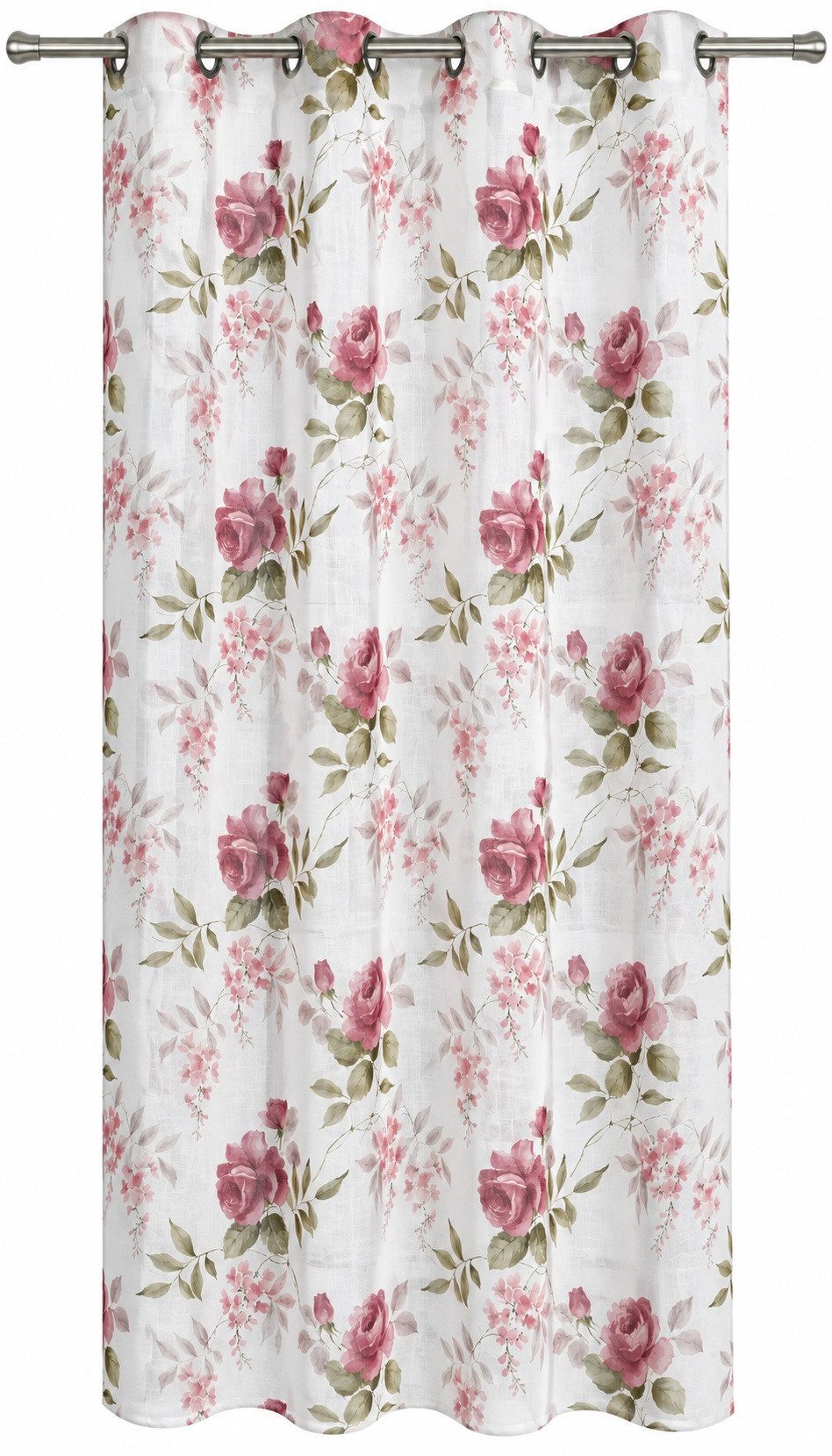 Clever-Kauf-24 Gardine Ösenschal Leinenoptik mit Rosen 2643, Ösen, transparent, bedruckt