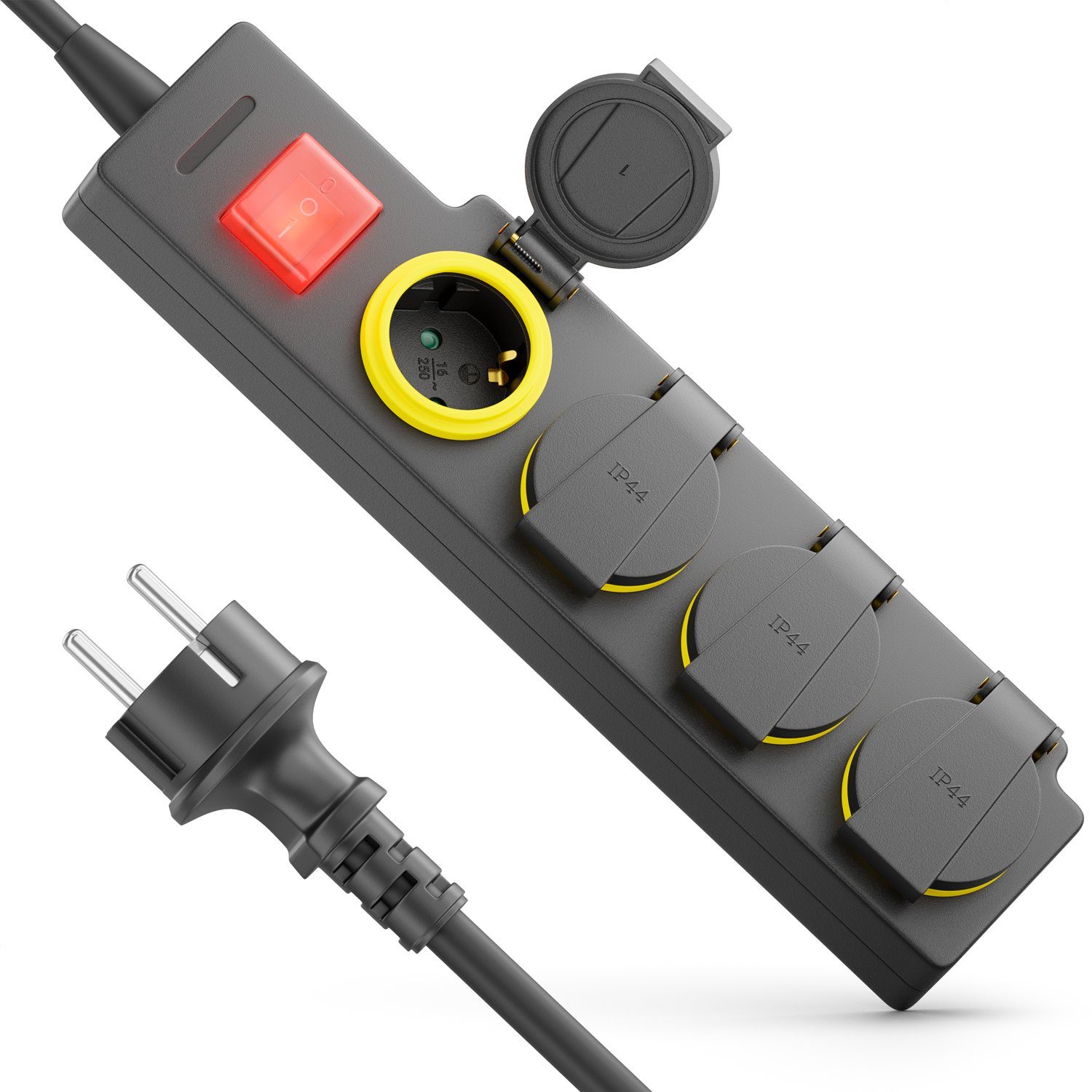 deleyCON deleyCON 4 Fach Outdoor Steckdosenleiste mit 5m Kabel IP44 EIN/AUS Steckdosenleiste | Steckdosenleisten