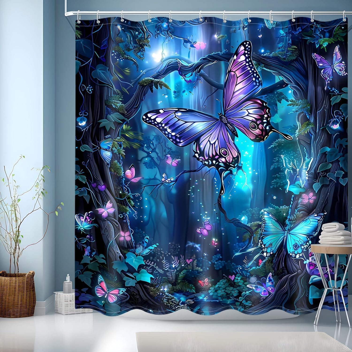 JINGYOU Duschvorhang Duschvorhang Blau 180x200 Bunt Wasserdicht Schnell Trocknend