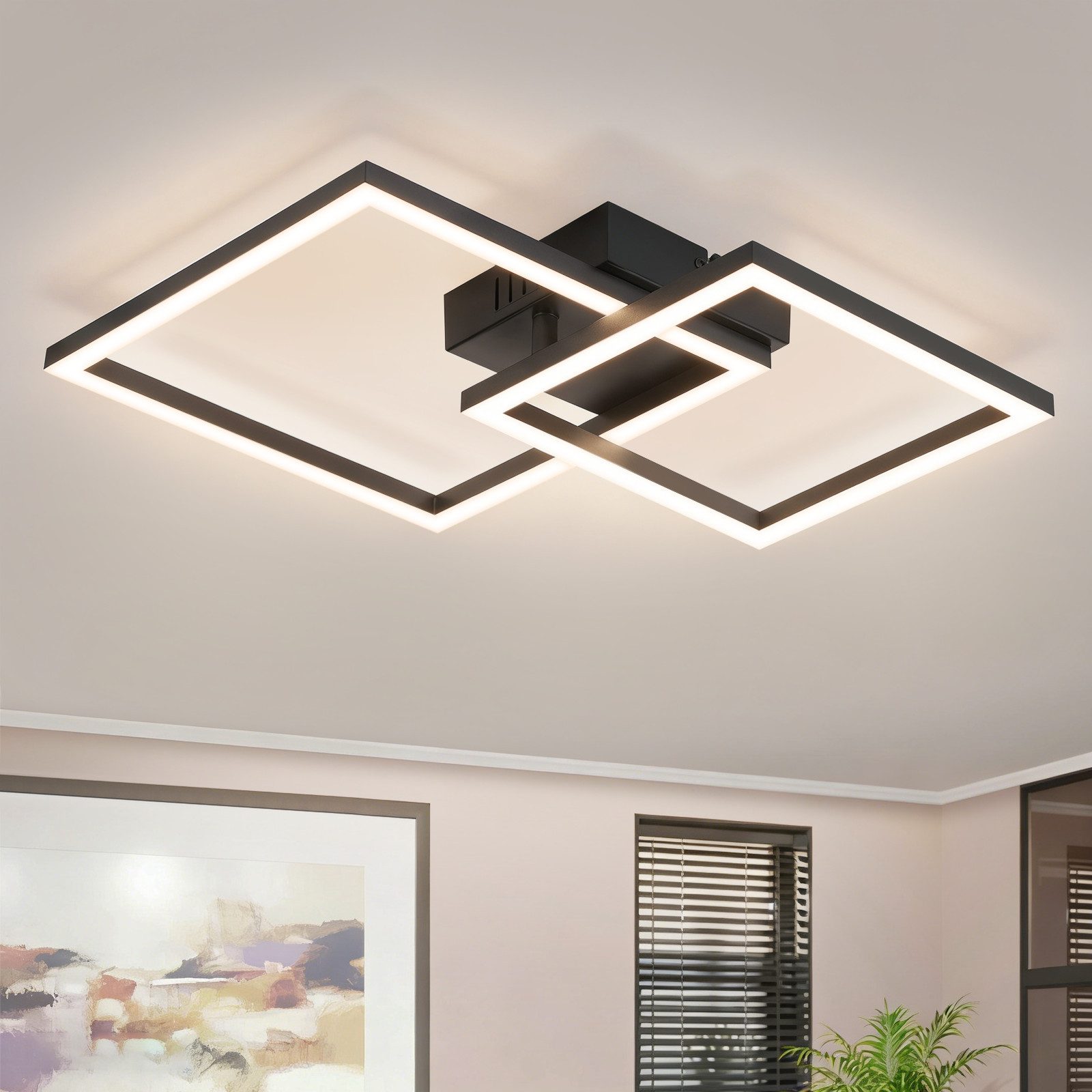 ZMH LED Deckenleuchte Wohnzimmer - Quadratisch Schwarz Eckig 3000K/4000K Deckenlampe Flur, Augenschutz, Einfache Installtion, LED fest integriert