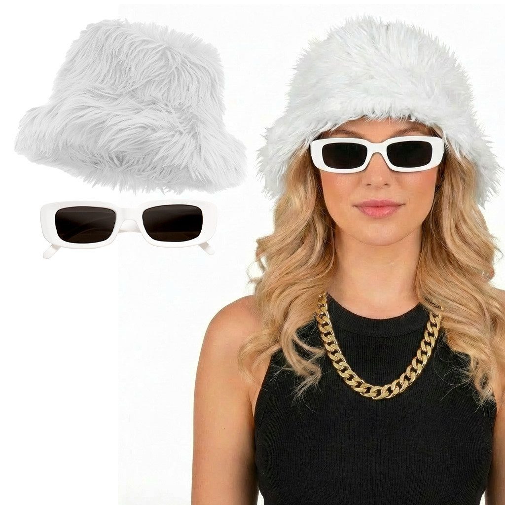 Kostüm Anglerhut Kunstpelz Fischerhut & Partybrille Set