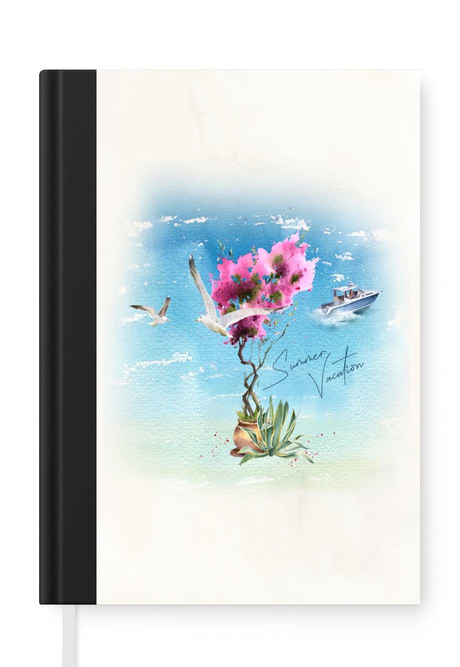 MuchoWow Notizbuch Blume - Boot - Aquarell, Journal, Merkzettel, Tagebuch, Notizheft, A5, 98 Seiten, Haushaltsbuch