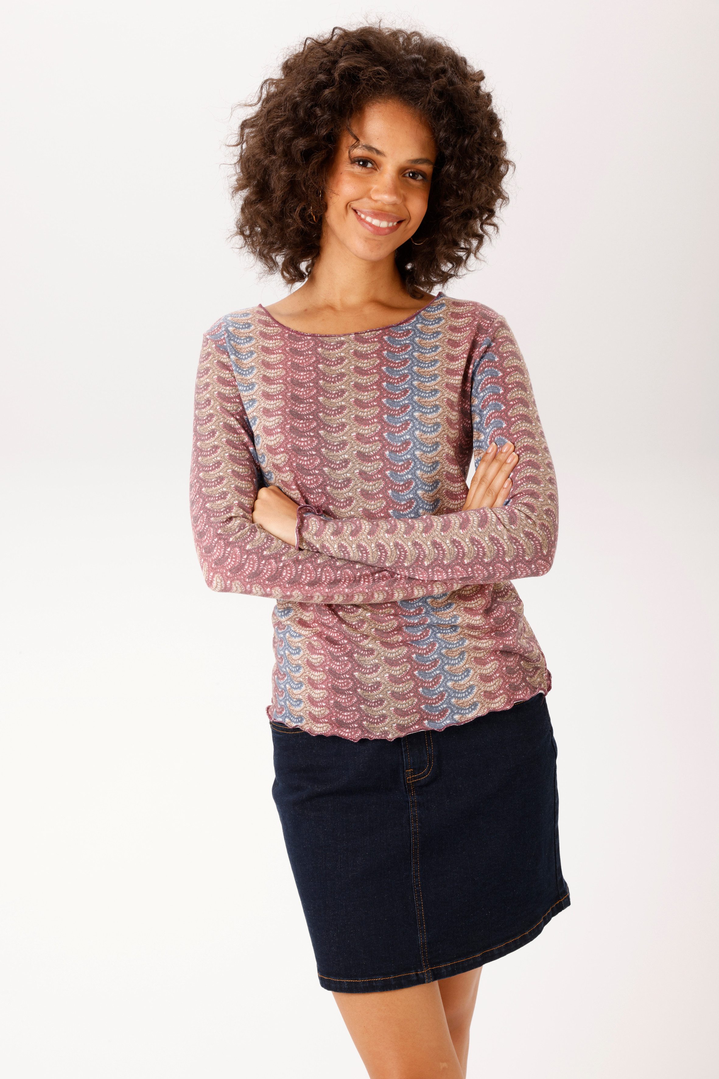 Aniston CASUAL Langarmshirt mit farbenfrohem, grafischen Muster im Streifen-Look - NEUE KOLLEKTION