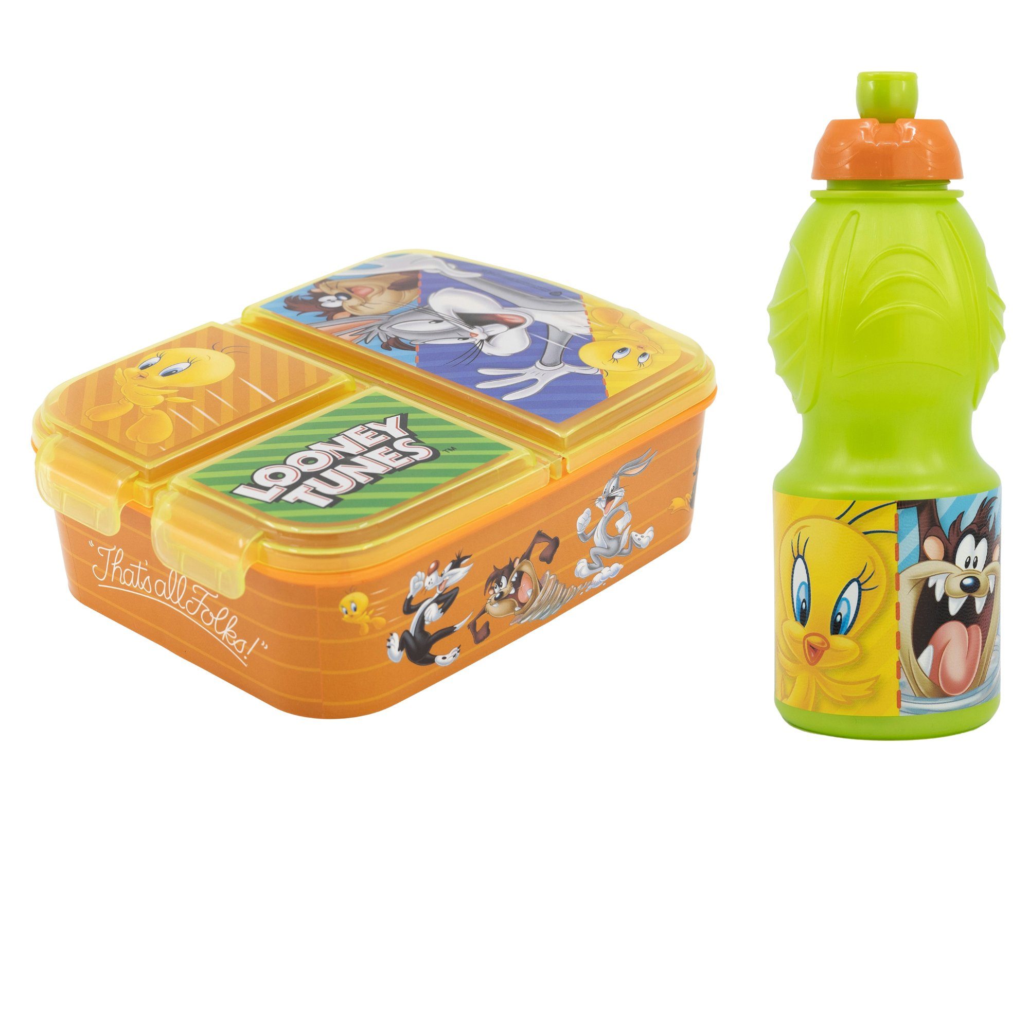 LOONEY TUNES Lunchbox Looney Tunes Bugs Bunny 2 tlg. Kinder Lunch Set, Kunststoff, (2-tlg), Brotdose mit 3 Kammern Trinkflasche 400 ml