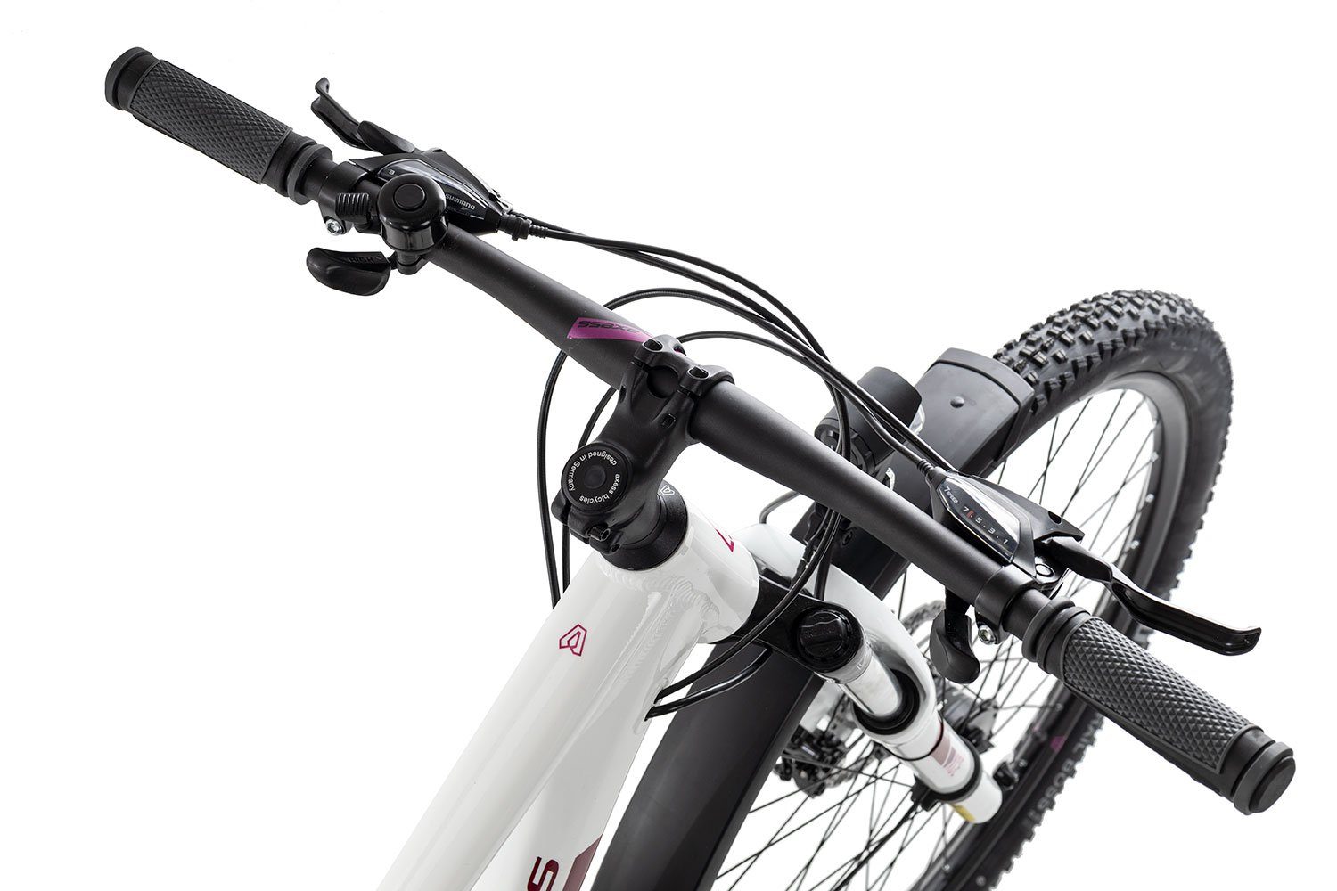 Axess white/red/purple 2022, Kettenschaltung, MEEA MTB-Hardtail 21 Gang Tourney Shimano Schaltwerk, weiß Mountainbike RD-TX800-7