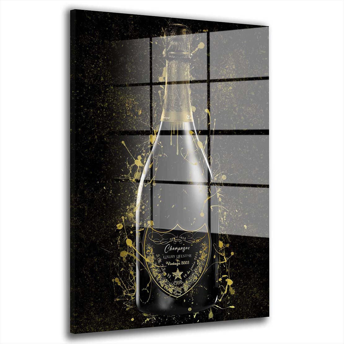 Artedinoi Acrylglasbild Champagner GOLD LUXURY LIFESTYLE Flasche Acrylglas Wandbild Bild Wandd