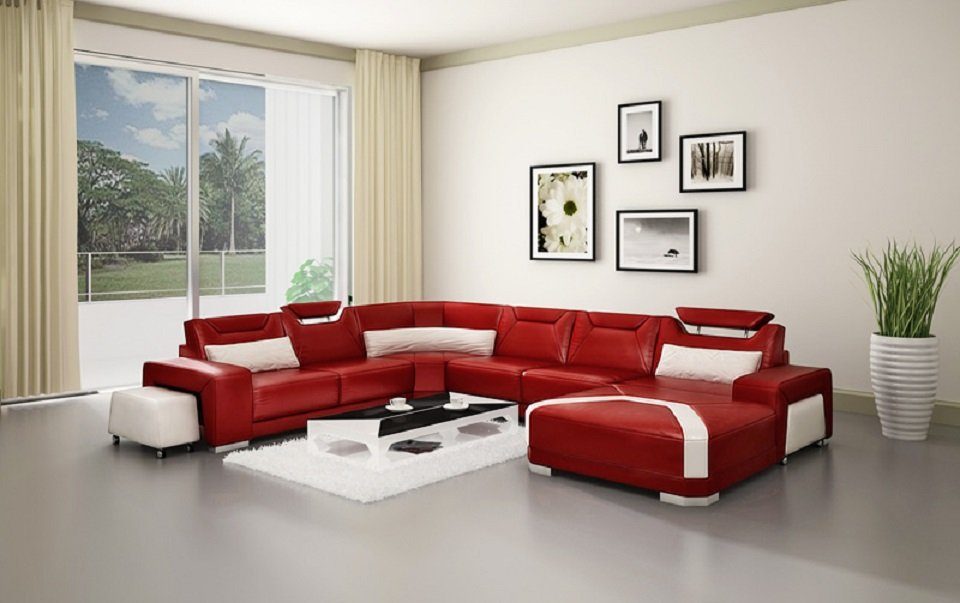 JVmoebel Ecksofa Wohnlandschaft U Form Sofa Eck Eckcouch Ecksofa Couch Polster, Made in Europe Rot